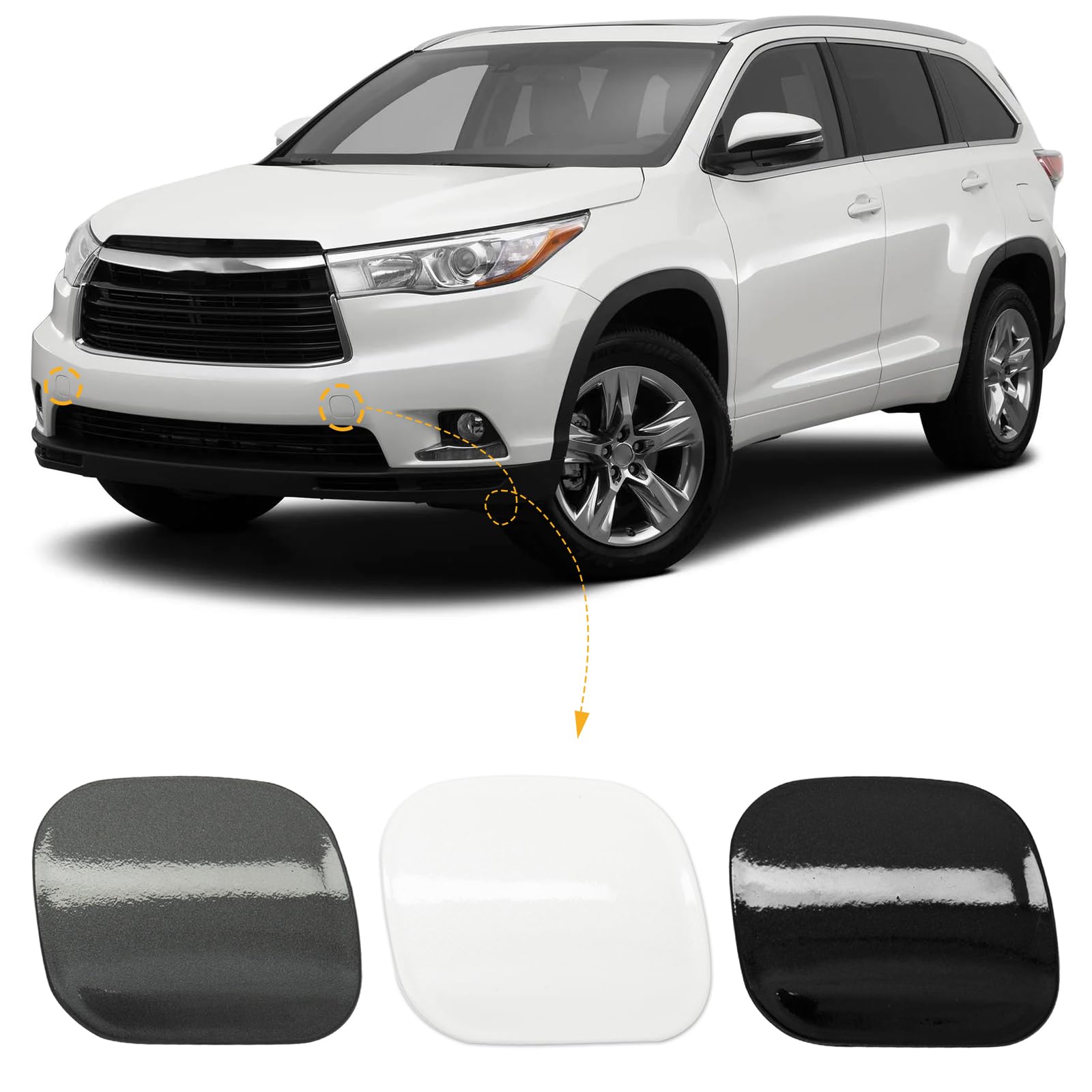 Car Front Bumper Tow Hook Cover Cap Towing Eye Fit for Toyota Highlander 2014 2015 2016 Trailer Cover 521200E927 521270E926 (Black, Right Passenger Side)