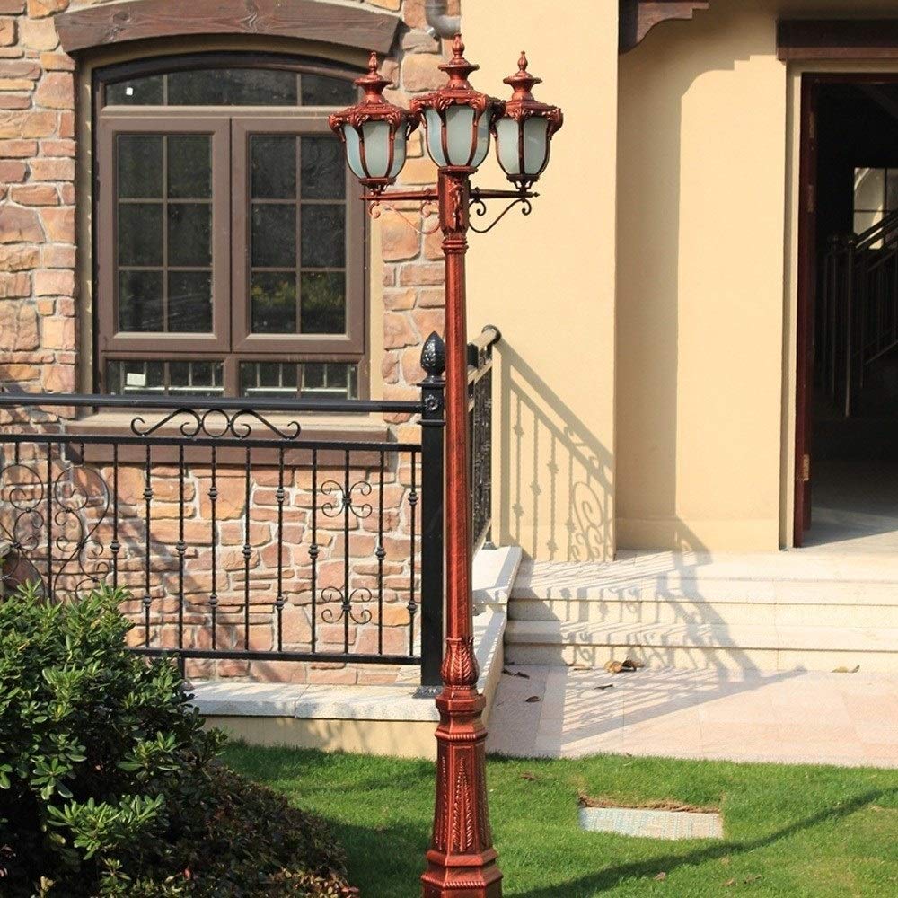 Latarnie zewnętrzne, 3 światła 2,3 m wysoki słup E27 Lampa uliczna Odlewany ciśnieniowo aluminiowy szklany słupek Latarnia Kolumna Latarnia Zewnętrzna IP54 Wodoodporne oświetlenie uliczne Trawnik Deko