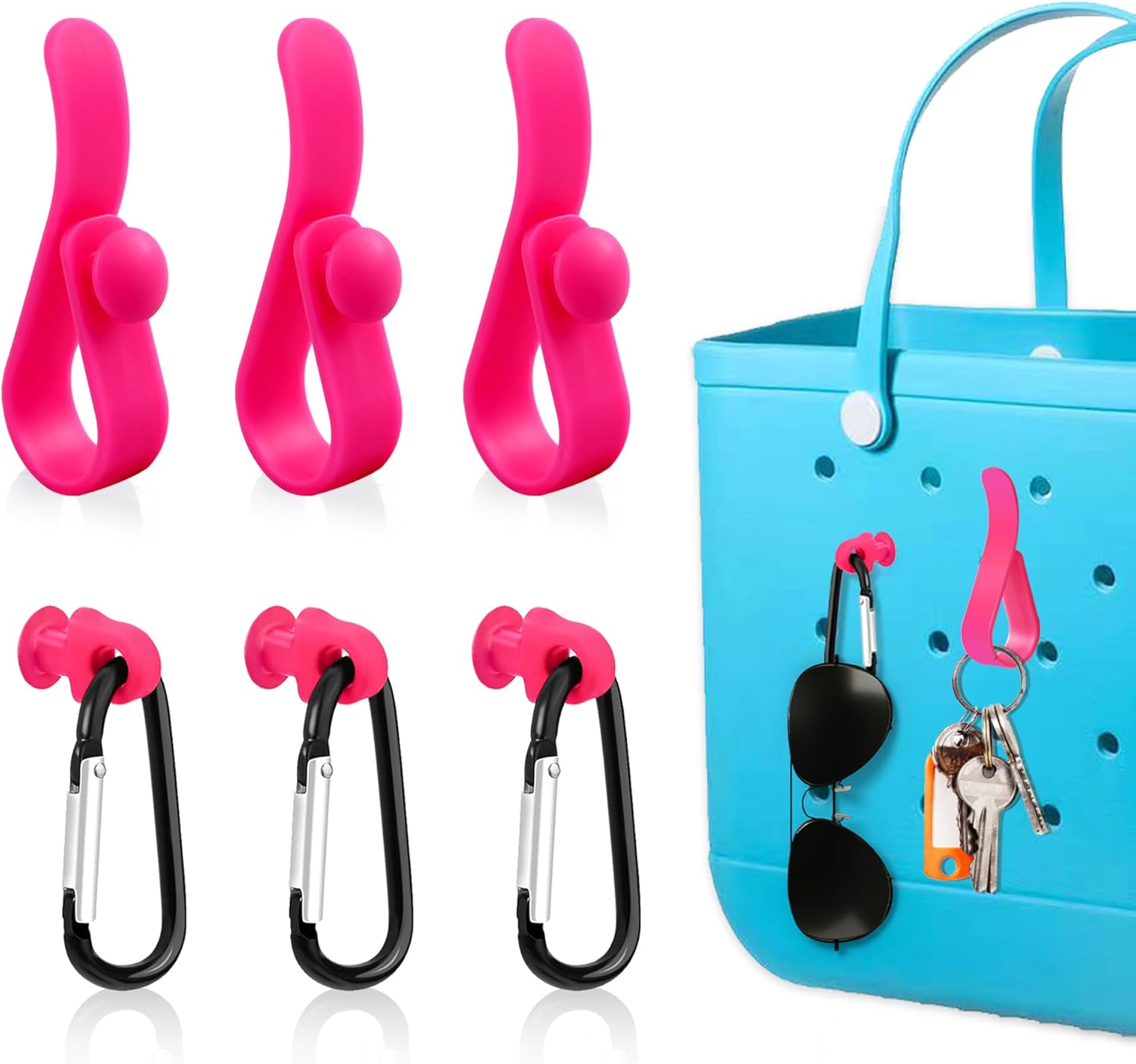 Oudizz 6Pcs Inserts Hooks Accessories for Bogg Bag, Carabiner Keychain for Beach Bags, Key Holder for Small & Large Bogg Bags