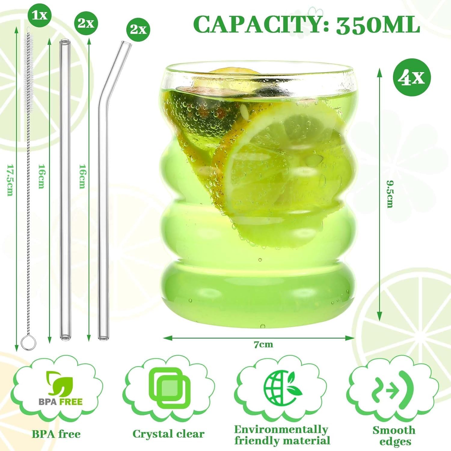 Withosent Set 4 Bicchieri Vetro A Bolle Con Cannuccia - Ideale Per Cocktail, Caff&egrave;, Latte