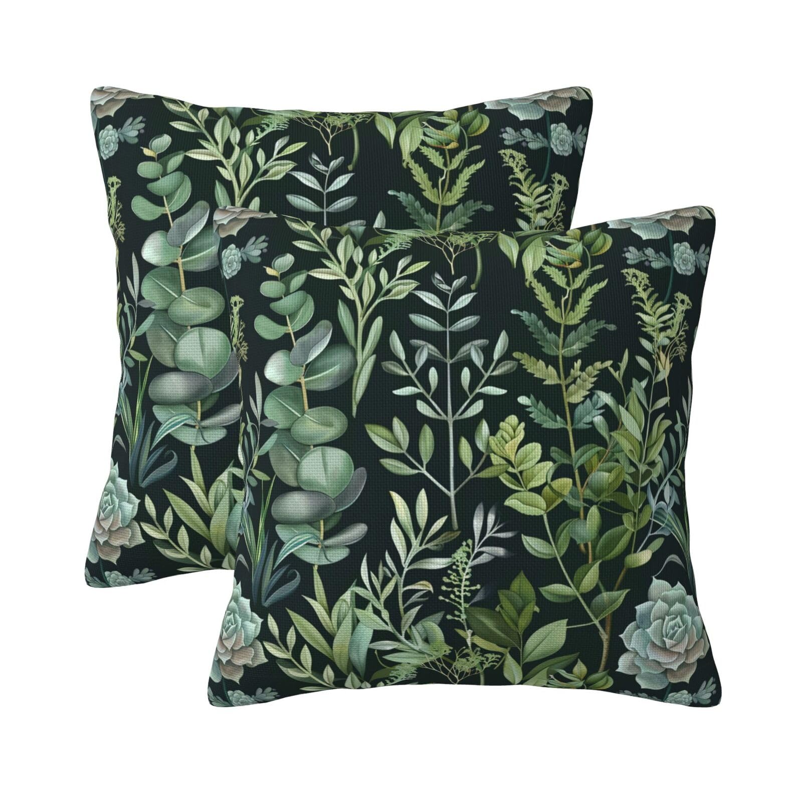 Summer Botanical Print Pillow Covers 18x18 Set of 2 Green Plant Leaf Decorative Throw Pillows Vintage Outdoor Farmhouse