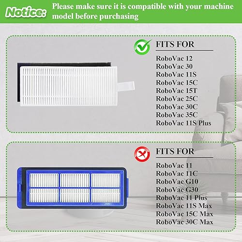 Miniatura 6 de Piezas de repuesto para Eufy Robovac 11s, 12, 15C, 15T, 25C, 30, 30C, 35C, piezas de repuesto del filtro eufy incluyen: 8 cepillos laterales, 8