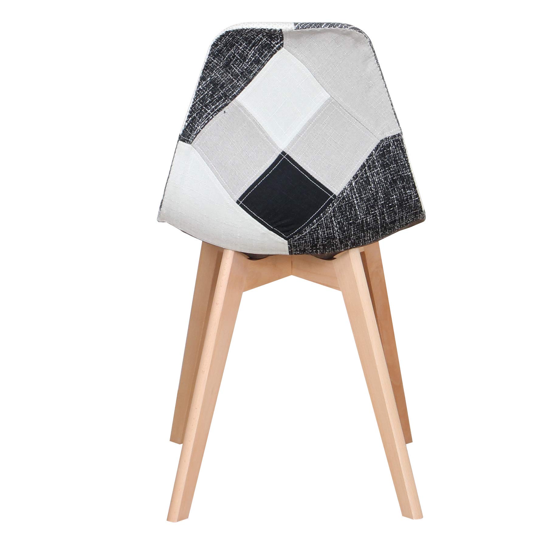GrandCA HOME Zestaw 4 krzeseł do jadalni skandynawskich w patchworku, 4-częściowy zestaw skandynawskich foteli w stylu patchworkowym, tapicerowane krzesła, do kuchni, biura lub salonu, nogi z buku