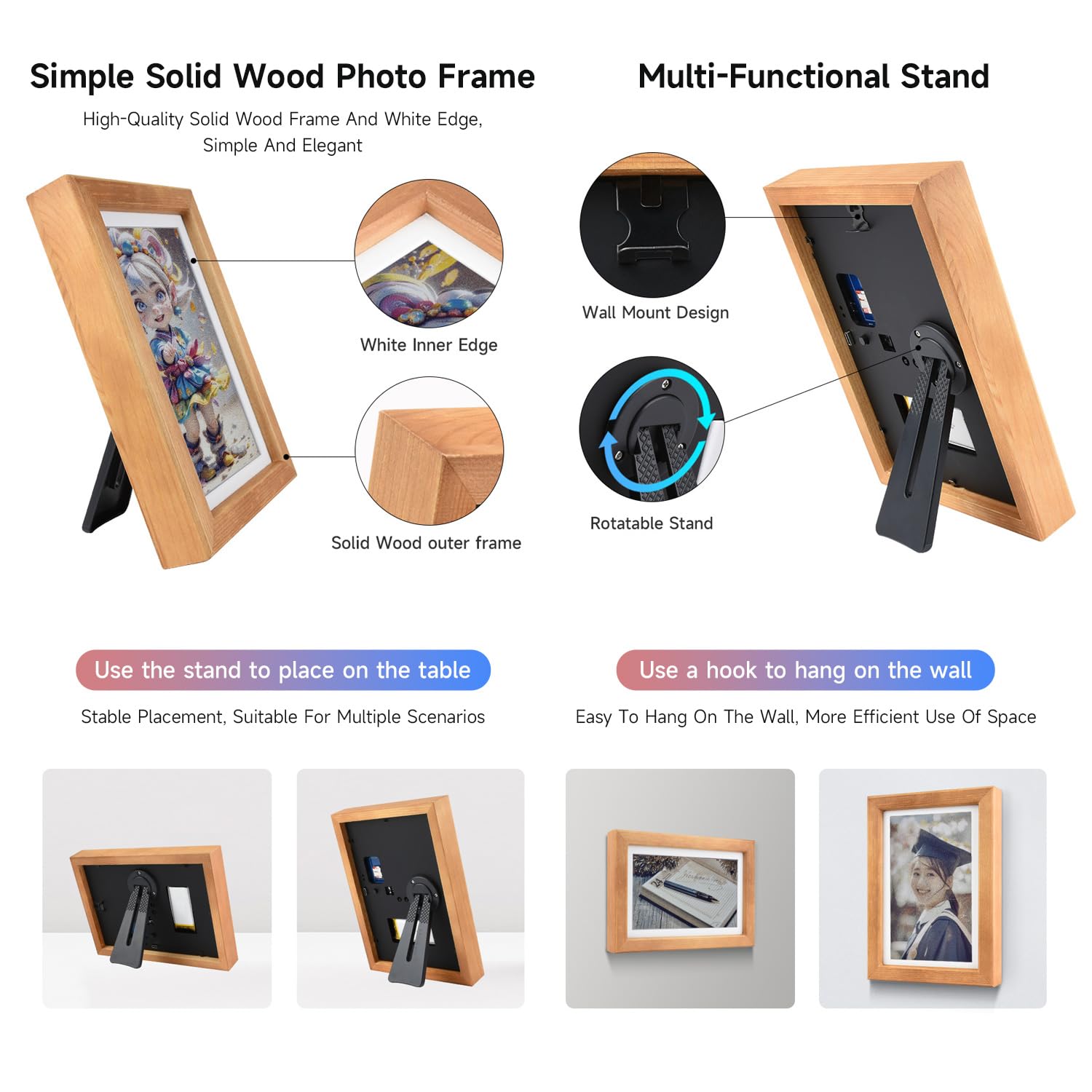 Waveshare 7.3inch E6 Full Color E-Paper with Solid Wood Photo Frame, Ultra-Long Standby, 800 x 480 Resolution(Batt NOT Included)