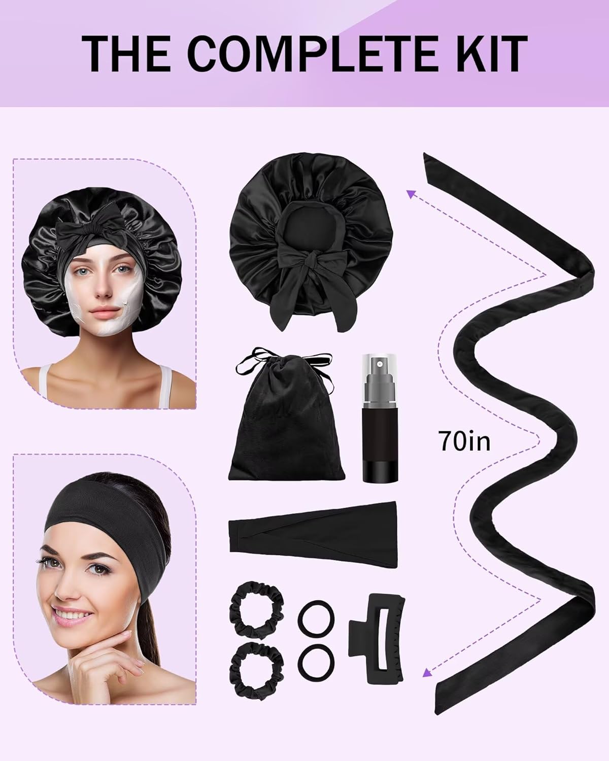 Heatless Curls Overnight Headband,Hair Curlers to Sleep in,No Heat Blowout Rods for Long Hair with Bonnet Sleepy Tie