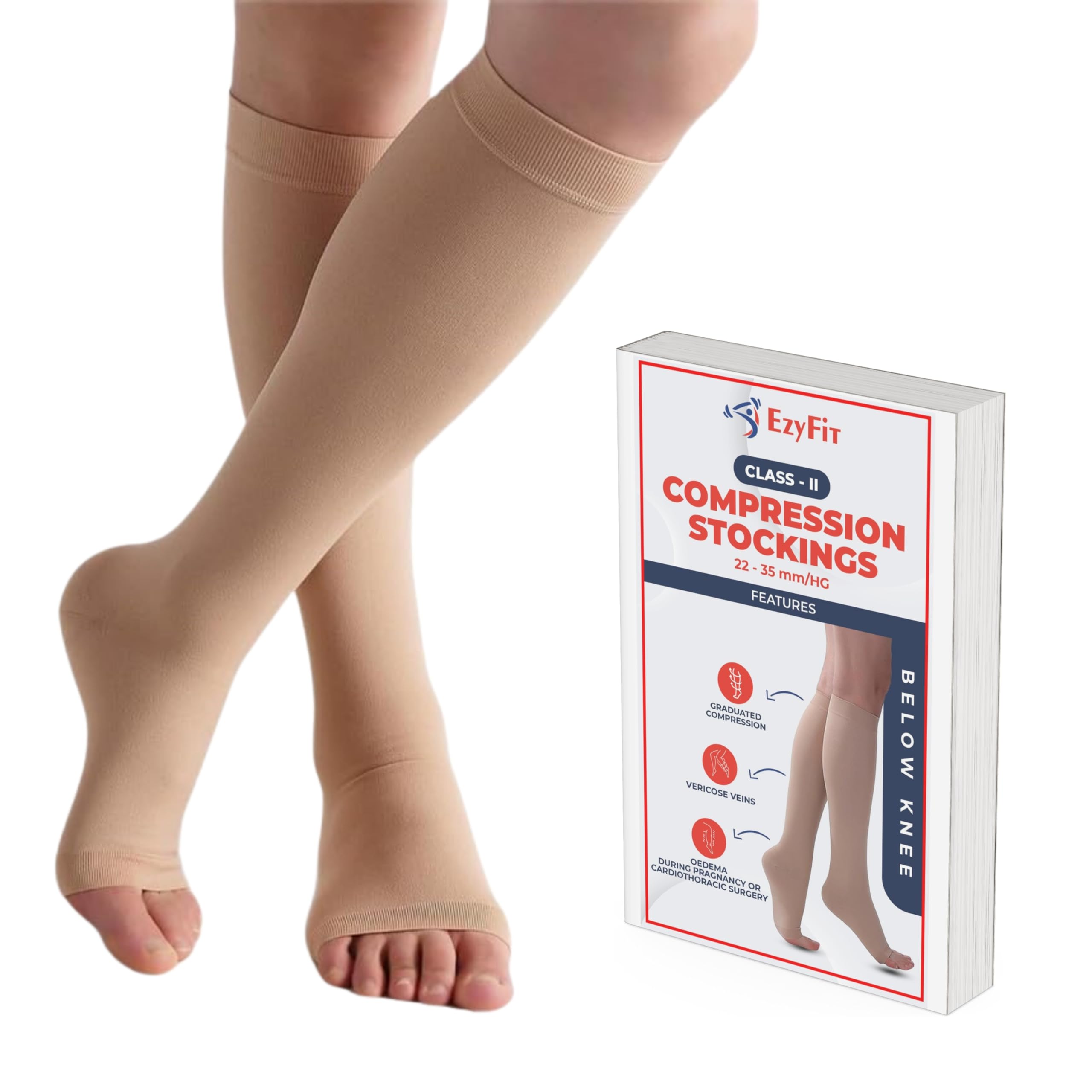 EZYFIT Imported Medical Compression Stockings | Class 2 Knee Length (Below Knee) | 30% Cotton | Compression Socks | Varicose Veins Stockings for men and women | 22-35mm/Hg-image-30