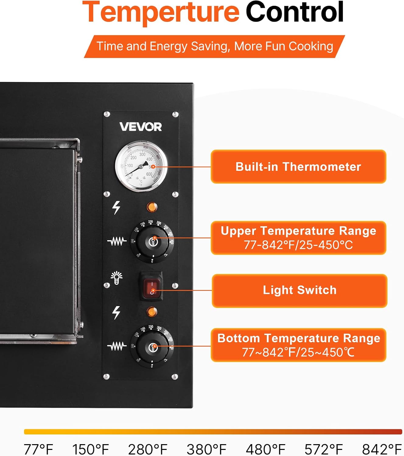 VEVOR Pizza Oven Electric, 24" Commercial Countertop Pizza Oven, 842°F Max Temp, 4200W Indoor Pizza Maker with Thermometer, Dual Temp Control Knob, Even Heat Pizza Cooker for Restaurant and Home Use