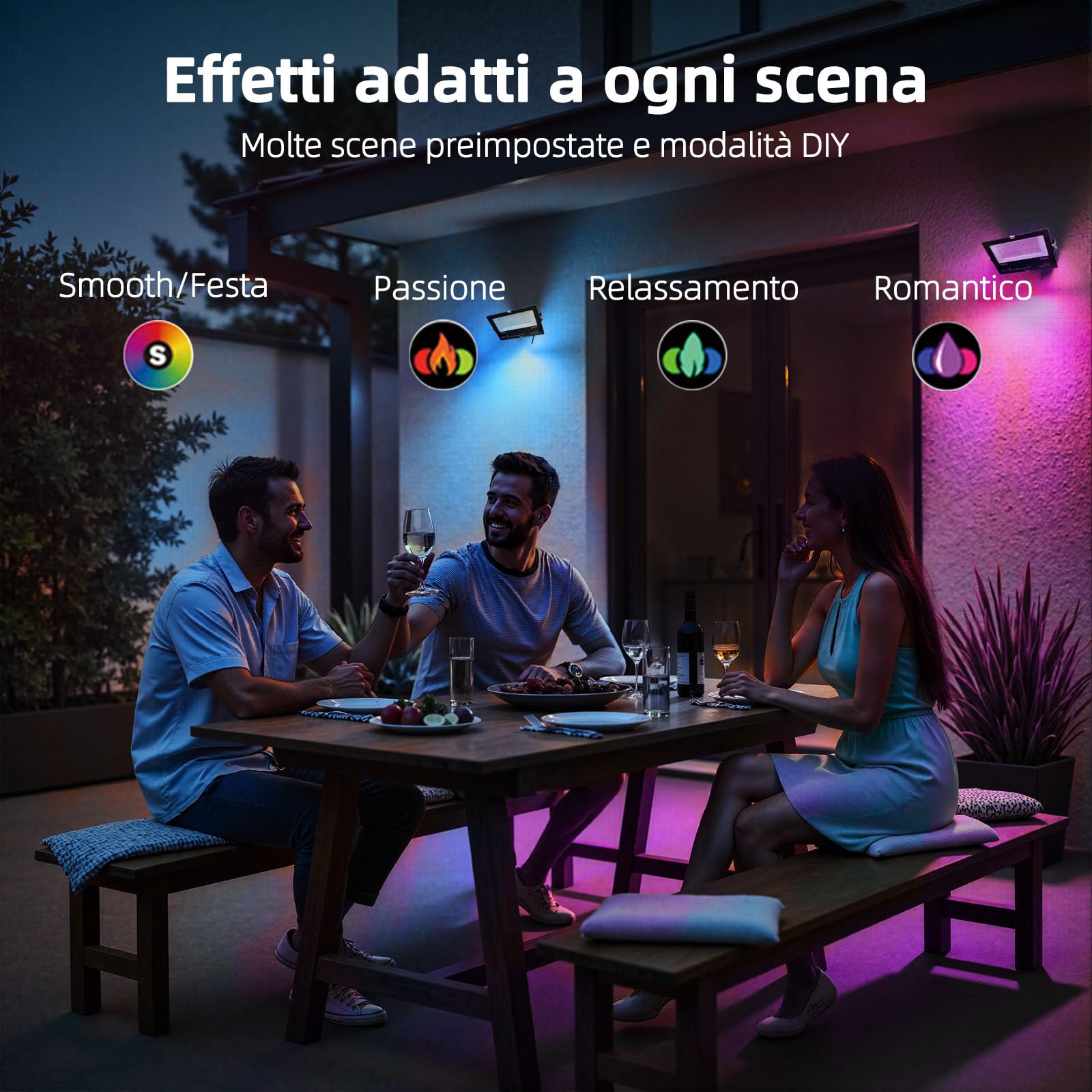 HEKEE Faretto Led, equivalente a 500 W, cambio colore Rgbw modalità strobo fai-da-te, 120 colori, esterno 5500 lumen, Rgb bianco caldo 2700K, impermeabile Ip66 (2 pacchi)