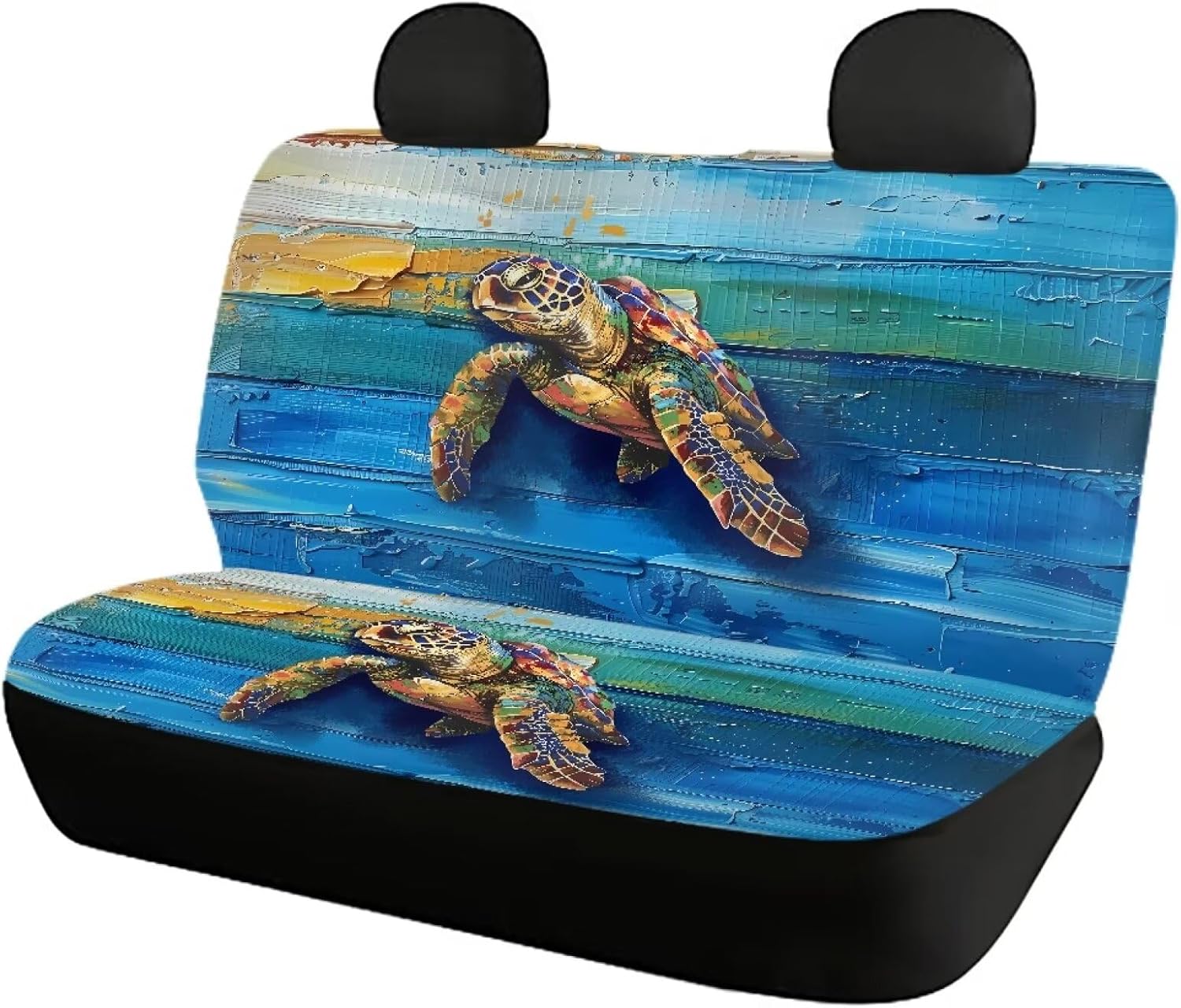 Sea Turtle Oil Plank Print Car Seat Covers Full Set Front and Rear Seat Cover 4 Pack Breathable High Back Stretchy Bucket Seat Covers for Most Sedan SUVs Car Decoration