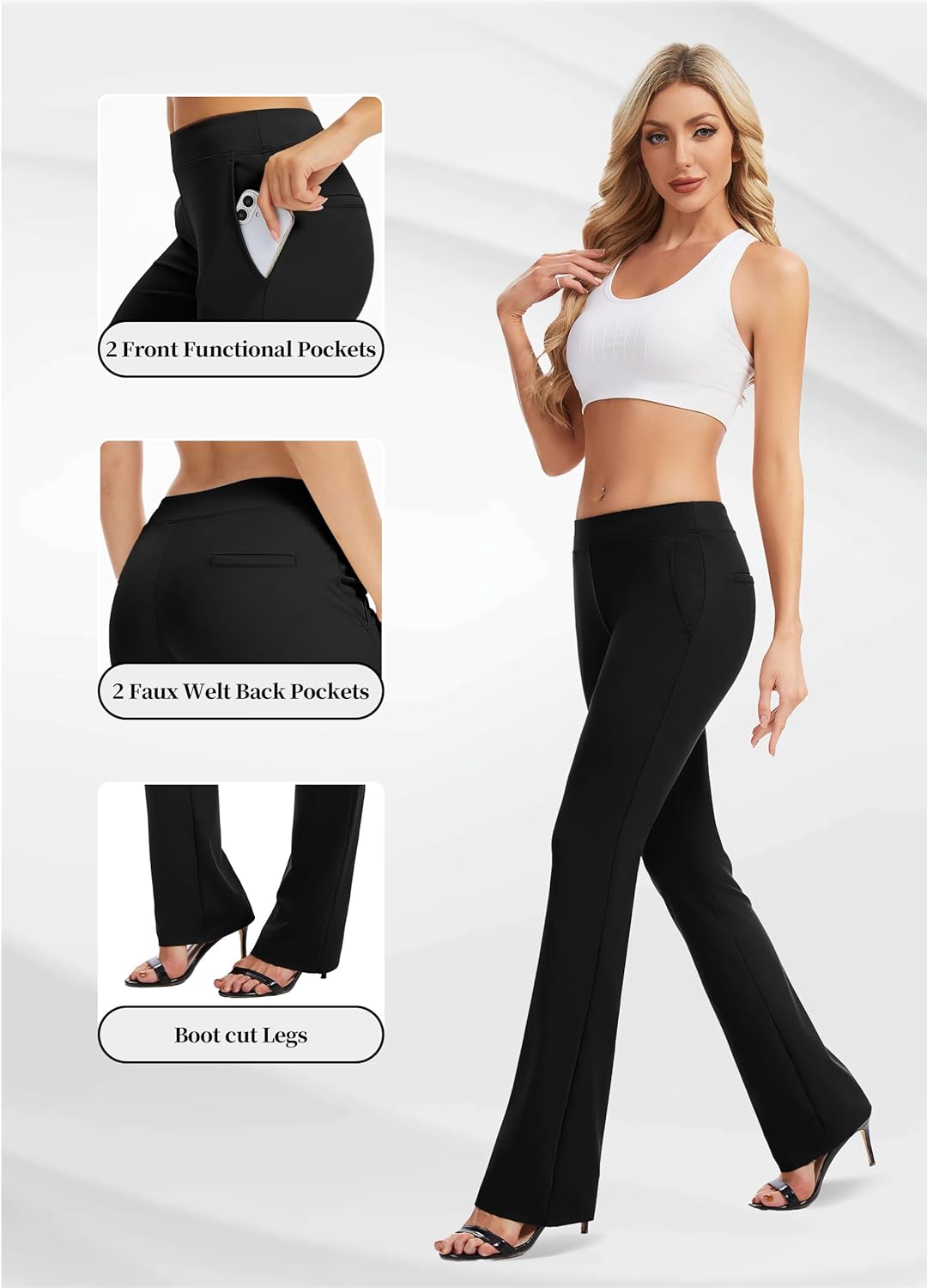 Safort 31" 34" Women Bootcut Yoga Tall Dress Pants Flare Long Trousers Work Stretchy Business Casual Slacks Pockets - Image 3