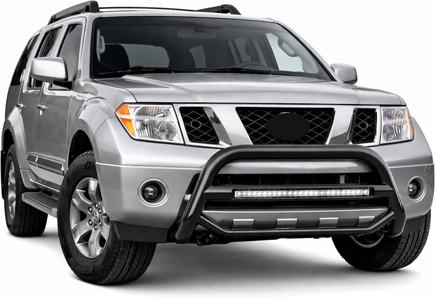 Black Horse MAX Beacon Bull Bar No Skid Plate Black Compatible with 2005-2021 Nissan Frontier|2005-2007 Nissan Pathfinder|2005-2015 Nissan Xterra-MAB-NIFRB