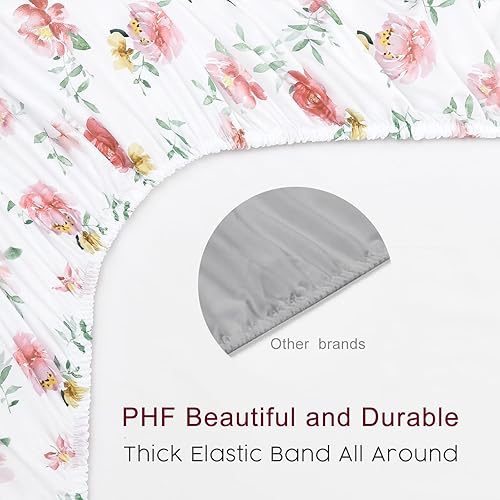 Miniatura 5 de PHF Sábana bajera suave y floral para cuna, paquete de 2 sábanas sedosas y cómodas y transpirables para niñas, 28 x 52 x 9 pulgadas, se adapta a