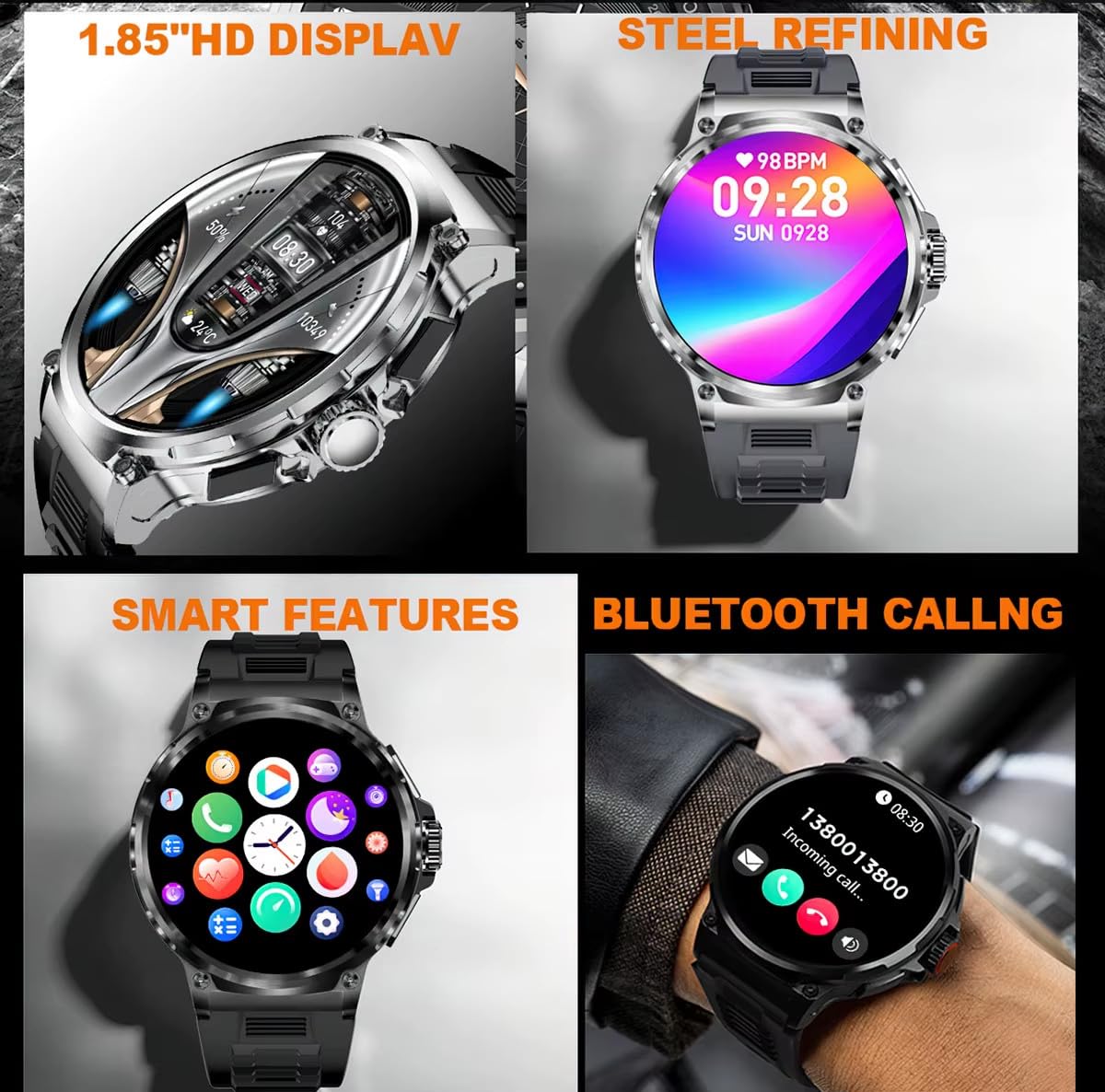 SUPEROFFERTA SCORTE FINALI 2026 Smartwatch Da Uomo 1,85 HD Schermo Rotondo Bluetooth Chiamate SpO2 Attività Pedometro Sport Fitness Watch, 100 + Modalità sportive Android e iOS IP68 Regalo (Nero)