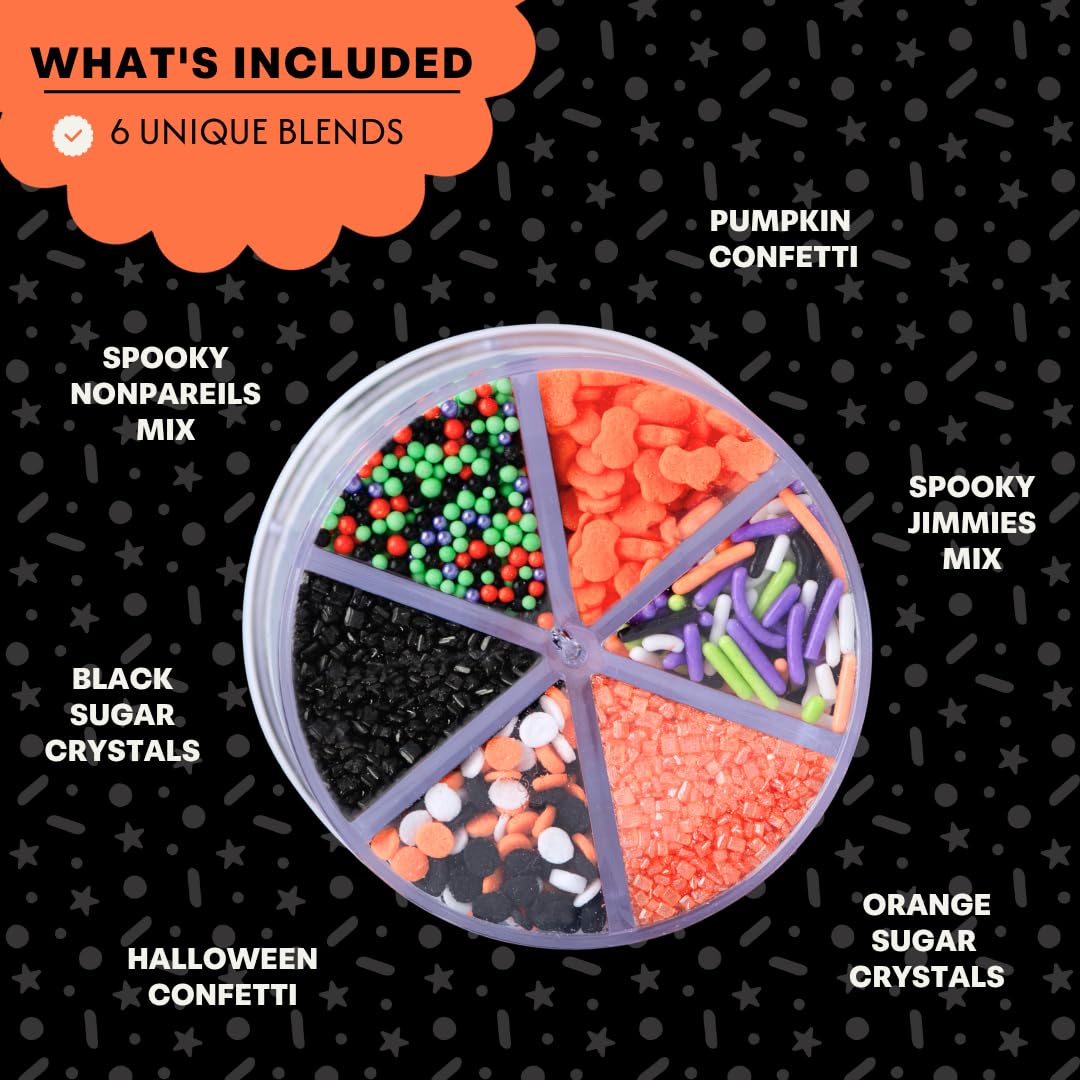 Sweets Indeed Halloween Sprinkles, Edible Sprinkle Mix, Pumpkin, Jimmies, Perfect for Cake Decorations, Baking, Ice Cream, Cookies, Cupcake Topper, 6.45 ounces (Halloween 6 Cell) (Halloween)