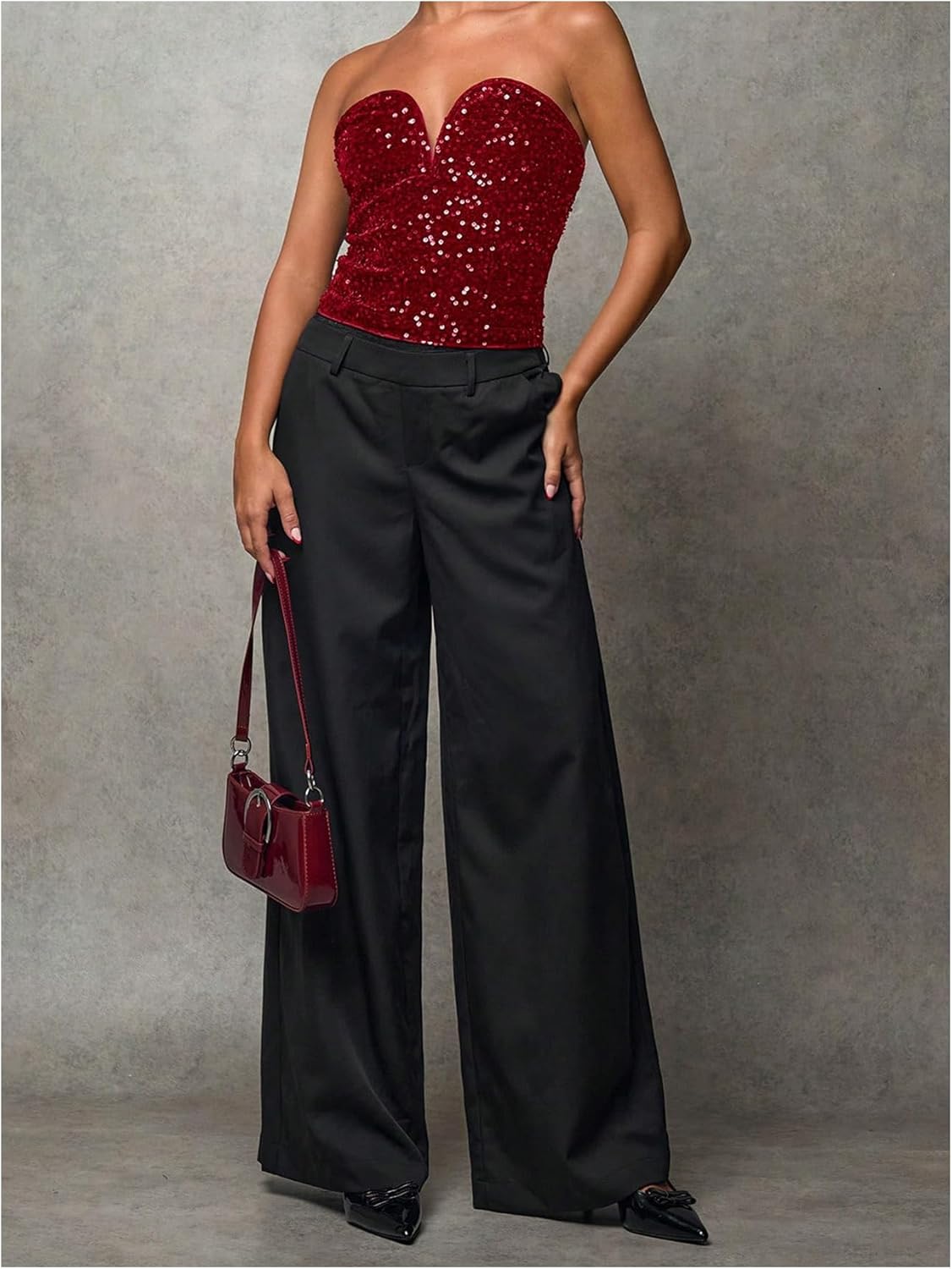 SweatyRocks Women's Sequin Tube Tops Sparkly Open Back Strapless Going Out Party Club Top Red Small - Image 5