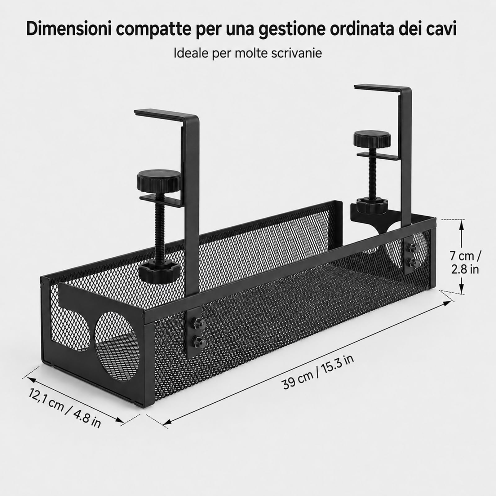 Gestione cavi per scrivania, vassoio per la gestione dei cavi per scrivania, vano per la gestione dei cavi sotto la scrivania senza forare con morsetto, spazio sotto la scrivania per ufficio, casa