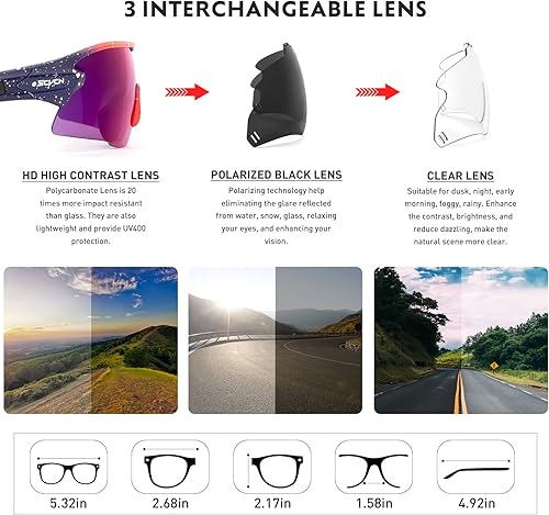 Miniatura 9 de Gafas de sol polarizadas de ciclismo deportivas para hombres y mujeres UV400 bicicleta MTB Mountain Bike Glass con 3 lentes