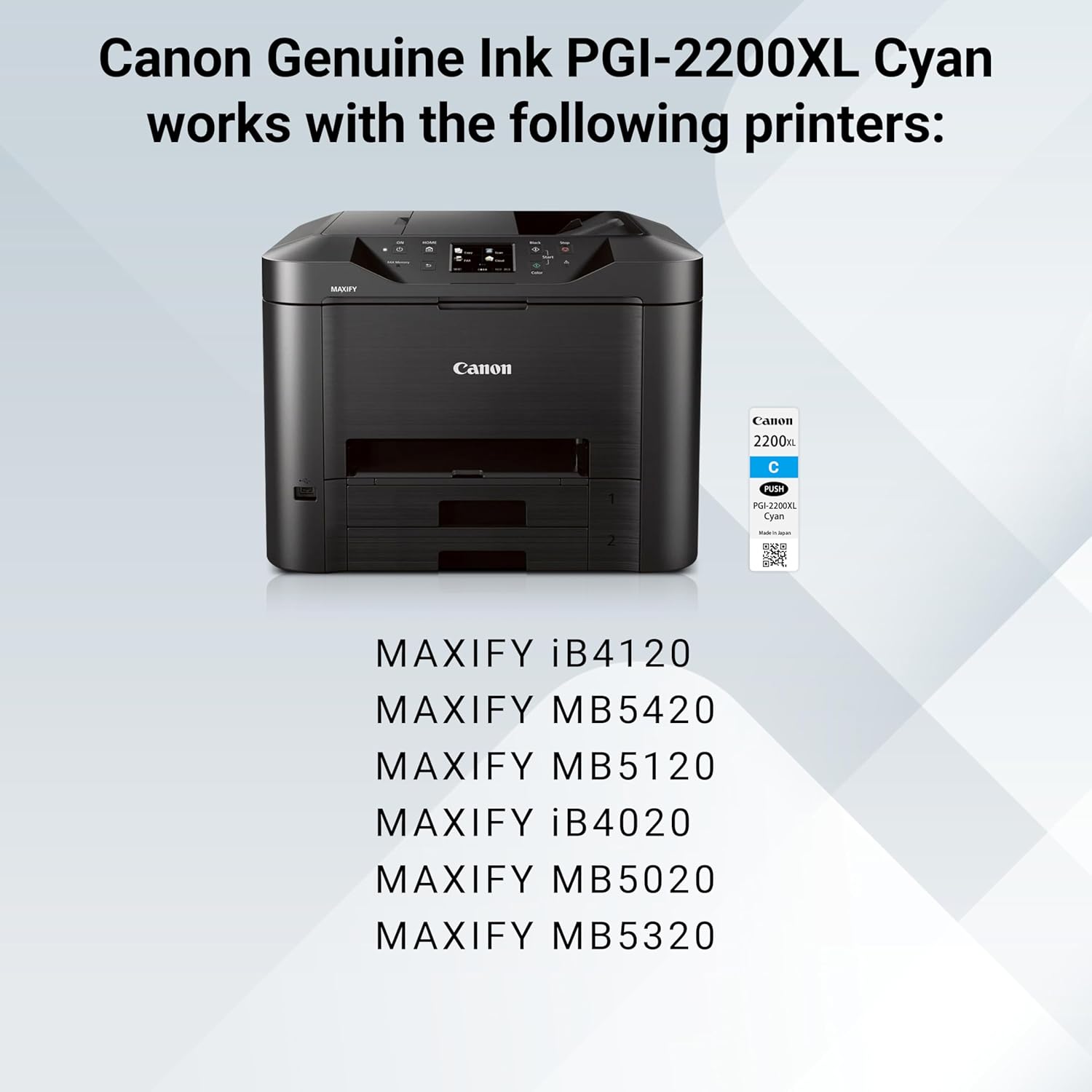 Canon PGI-2200XL Genuine Cyan Ink Tank, Compatible with IB4120, MB5420, MB5120, IB4020, MB5020, and MB5320 (Optional) Printers
