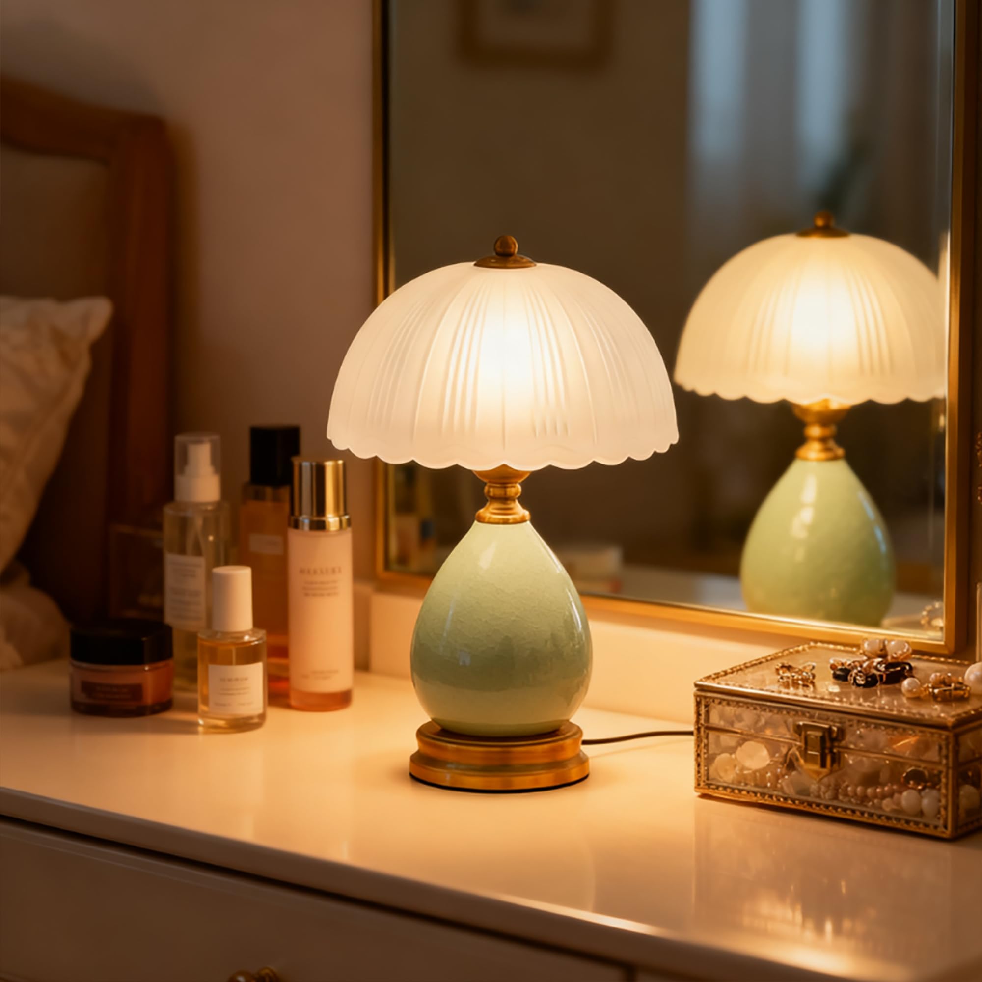 XINYASEE lámpara de mesa de cerámica,lámpara de cabecera,Lámparas de sobremesa con pantalla de vidrio esmerilado,Lámpara de noche,E27lámpara de mesilla de noche para salón dormitorio (Turquesa)