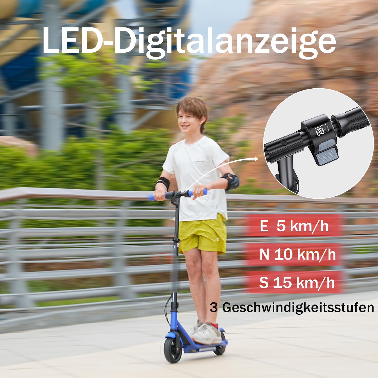 iScooter E Scooter für Kinder von 6-12 Jahren, 6" Elektroroller mit Bunte Lichter & 3 Höhenstufen einstellbar, 5.5" Leicht Kinder E Roller mit leuchtendem Vorderrad, 3/2 modi 5-16 km/h