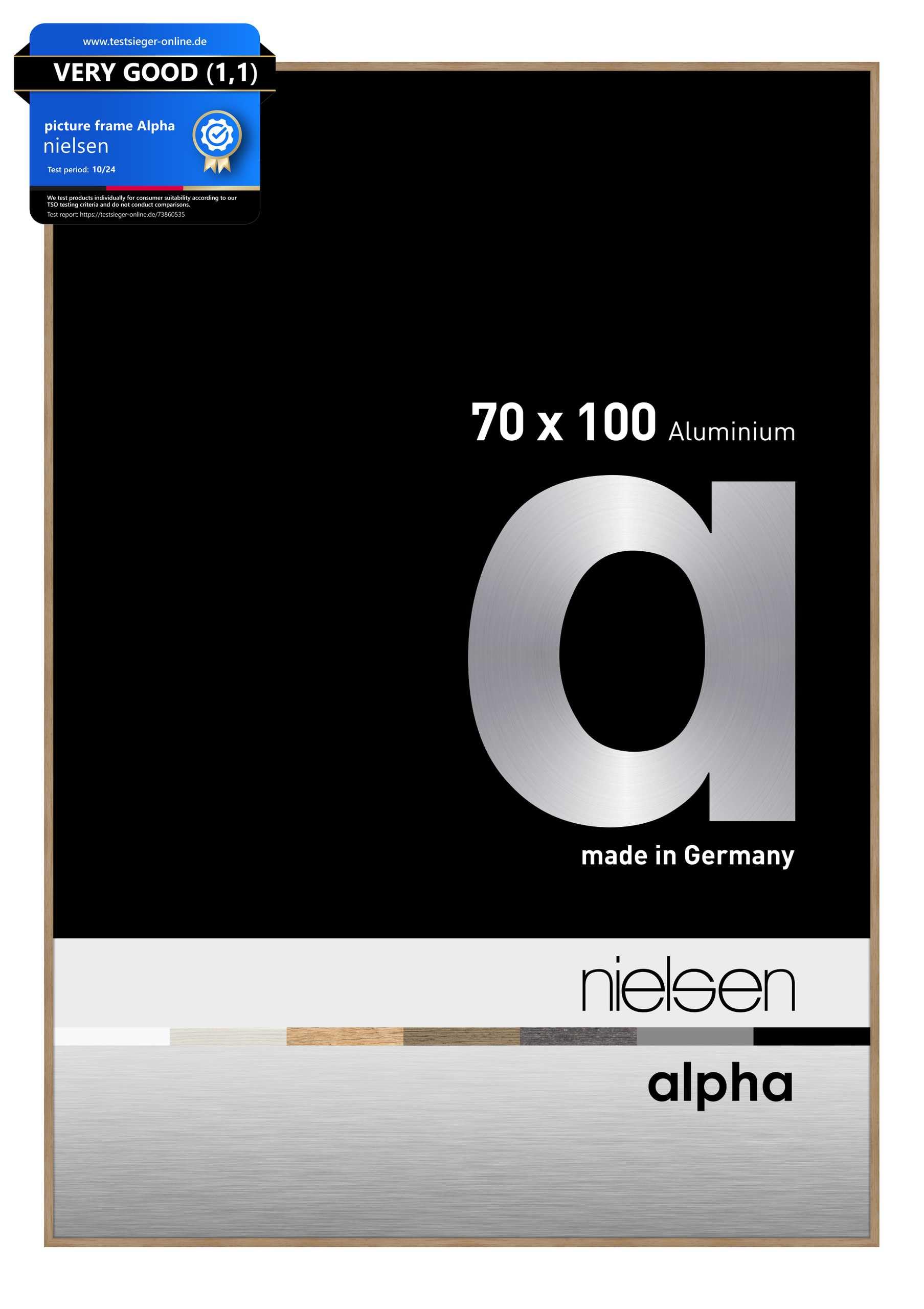 Nielsen Oak Alpha Aluminium Picture Frame - 70X100cm - With Float Glass And Easy Push-Turn Clips - For Photos And Art
