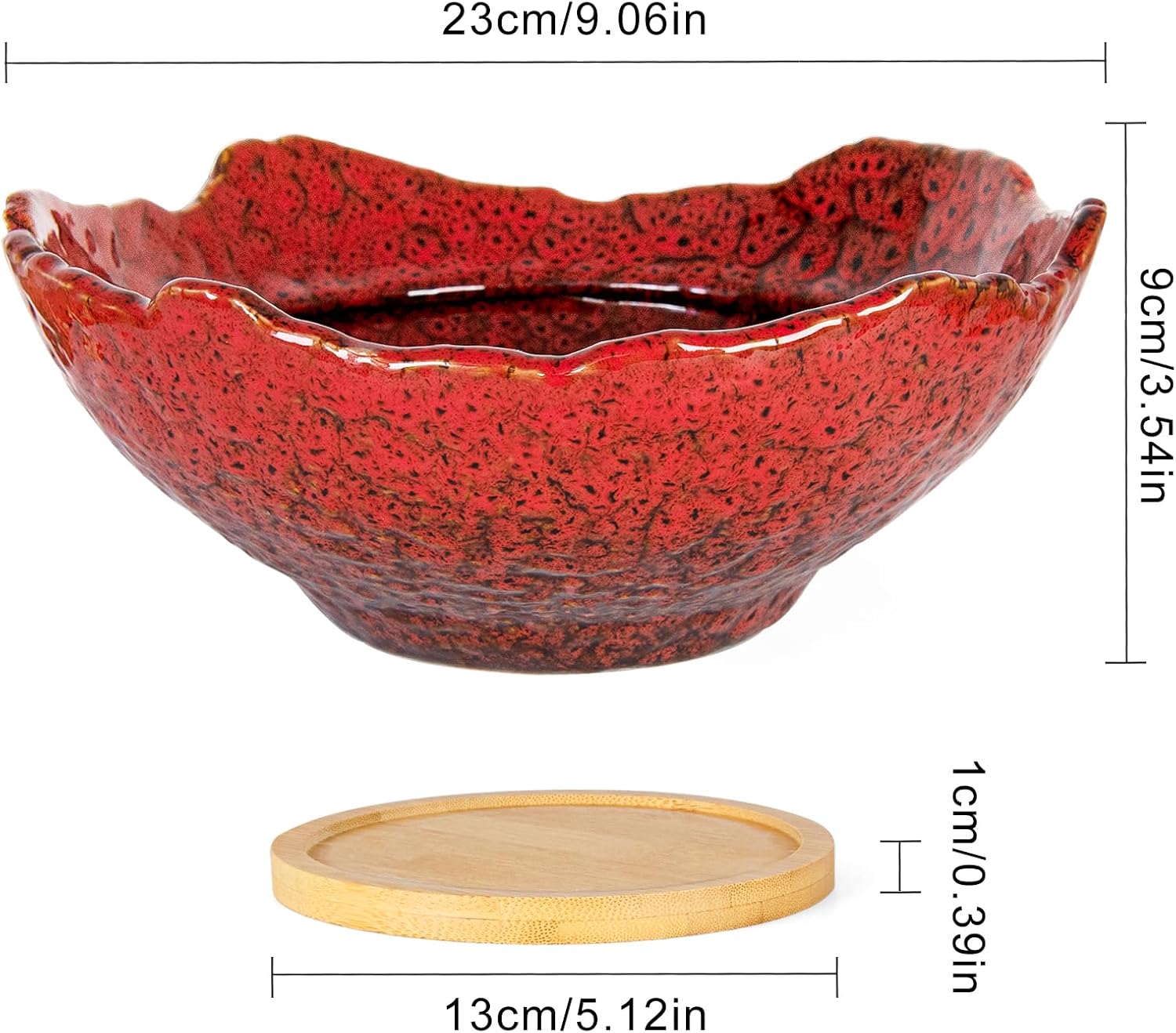 ARTKETTY Bonsai Pots - 9.06'' Ceramic Pots for Indoor Plants, Large Succulent Pots with Drainage Bamboo Tray, Unique Bonsai Tree Planters Round Cactus Flower Plant Container Bowl Home Office Decor