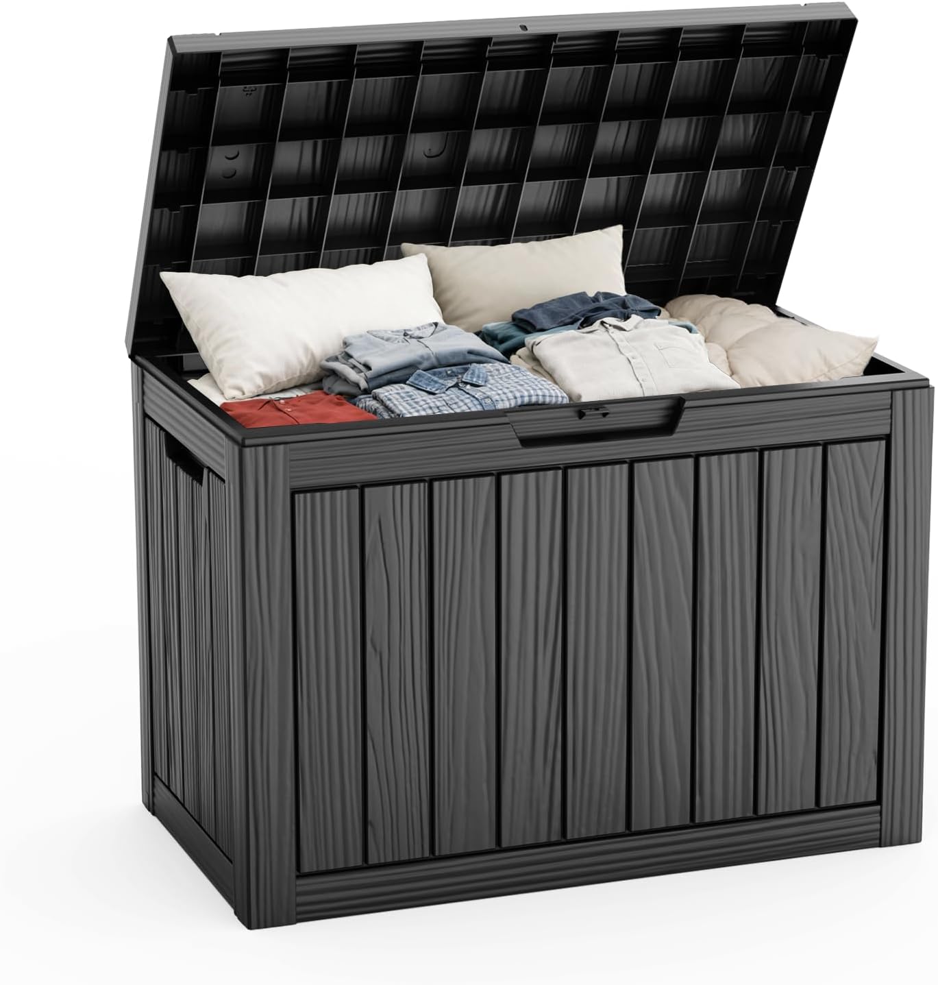 Vixzen 85 Gallon Deck Boxes Outdoor Waterproof, Lockable Resin Storage Box with lid for Furniture Cushions, Weatherproof Containers Outside Storage Boxes for Garden Patio Pool Tools (Grey, 85 Gallon)