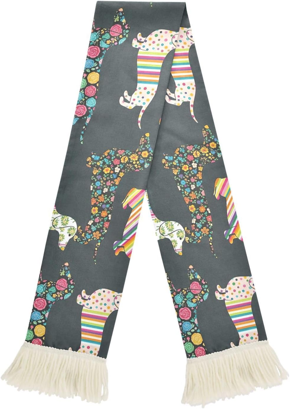 CHIFIGNO Dachshunds Colorful Sports Fan Scarf with Fringe Ends, Soft Polyester Sweat Towel Wrap for Soccer Cheering, Quick Dry Rally Accessory