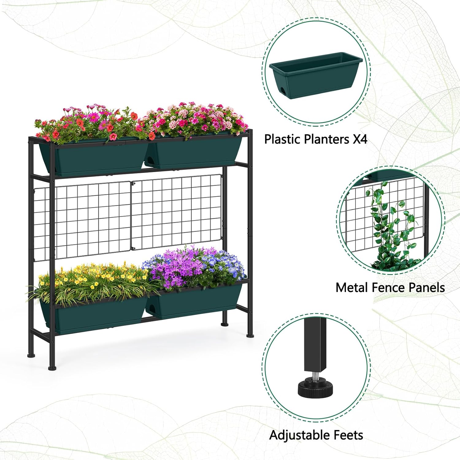 ETELI Vertical Raised Garden Beds 32.4" Tall Planter Raised Beds Boxes Outdoor Herb Garden Planter with Metal Fences Legs for Small Climbing Plant Gardening Vegetables Patio Balcony Porch, Green