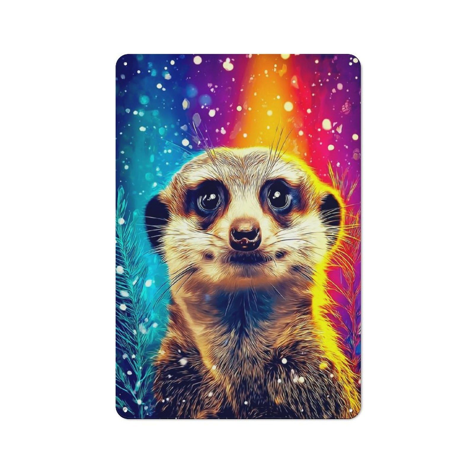 Junmoney Rainbow Meerkat Greeting Card Retro Metal Plaque 30X20cm Featuring Bistro Wall Plaque For Bakery, Diner, Cafe Or Family Room