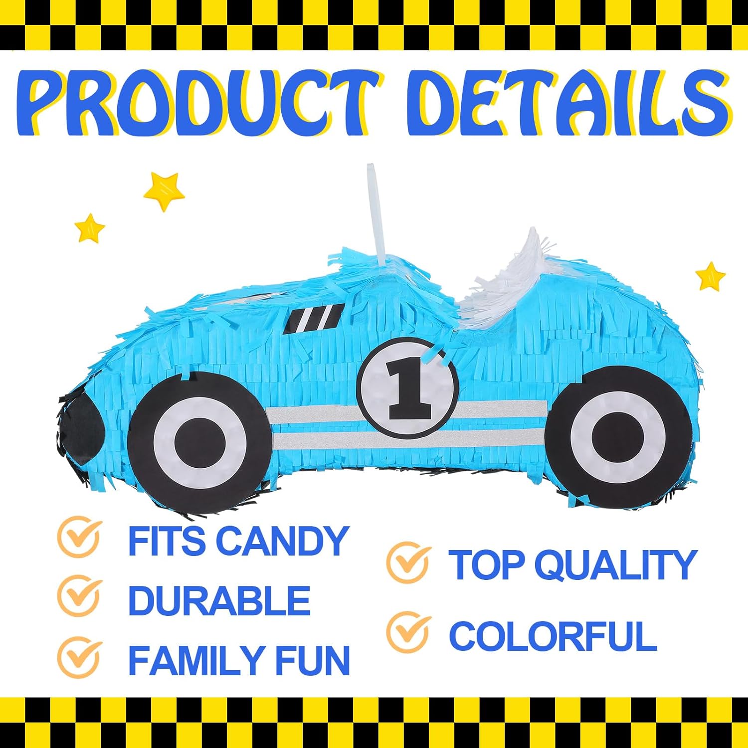 Soulchen Race Car Piñata 15.8 x 7.1 x 6 Inch 3D Race Car Birthday Decorations Truck Cars Pinata Bundle with Blindfold and Stick Truck Party Favors for Exciting Party Games Supplies