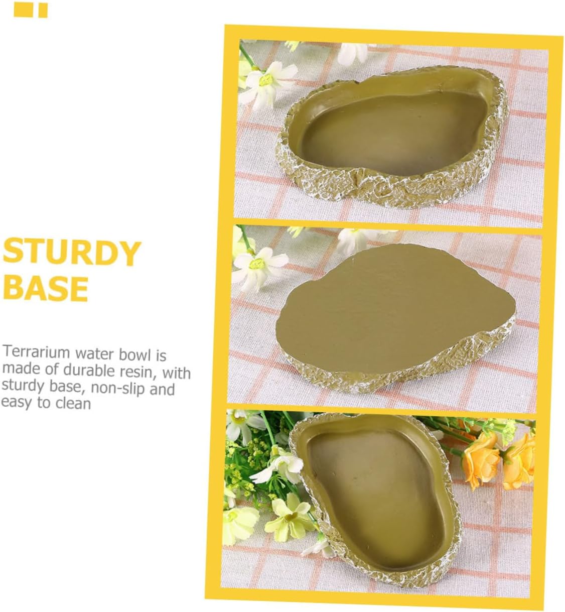 Gadpiparty 3pcs Reptile Food Dish and Water Bowl Set, Resin Terrarium Feeder for Tortoise, Gecko, Hermit Crab, Turtle, and Lizard Pet Feeding Basins