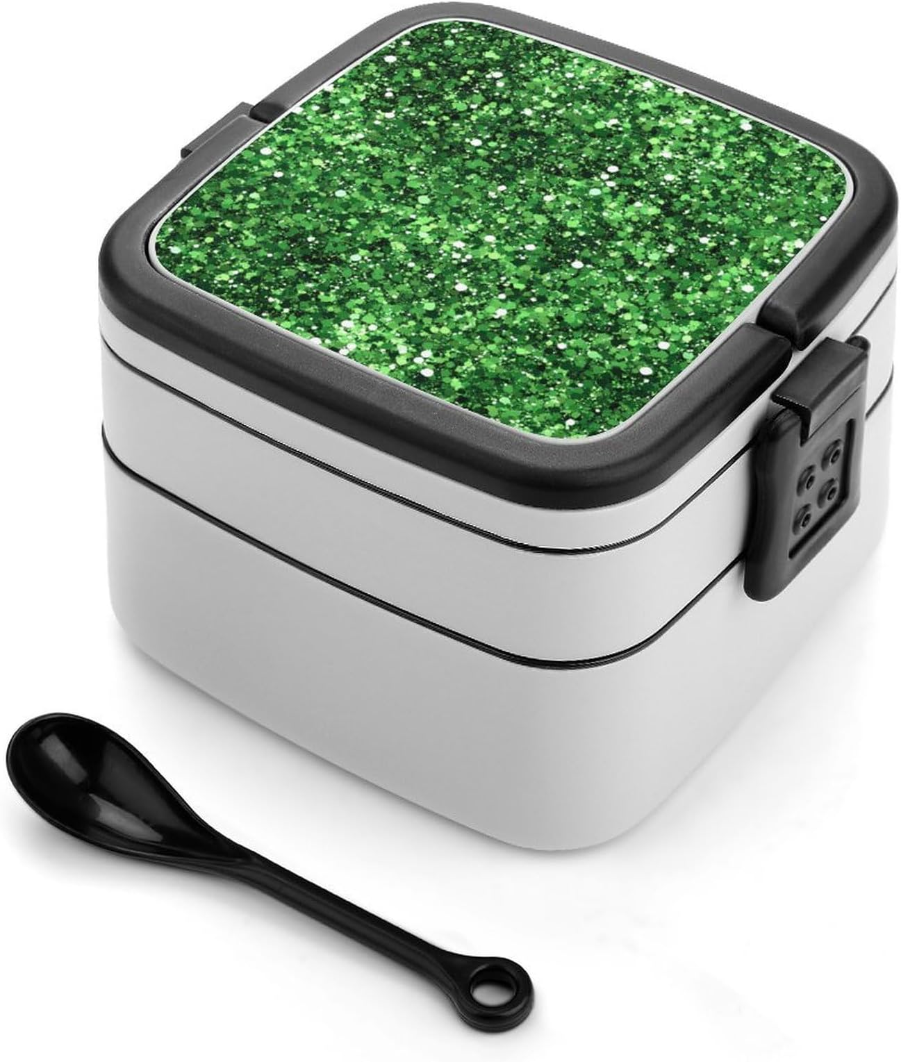 Green Glitter Pattern Portable Bento Box Leakproof Lunch Boxes Reusable Food Storage Container for Work Picnic Travel