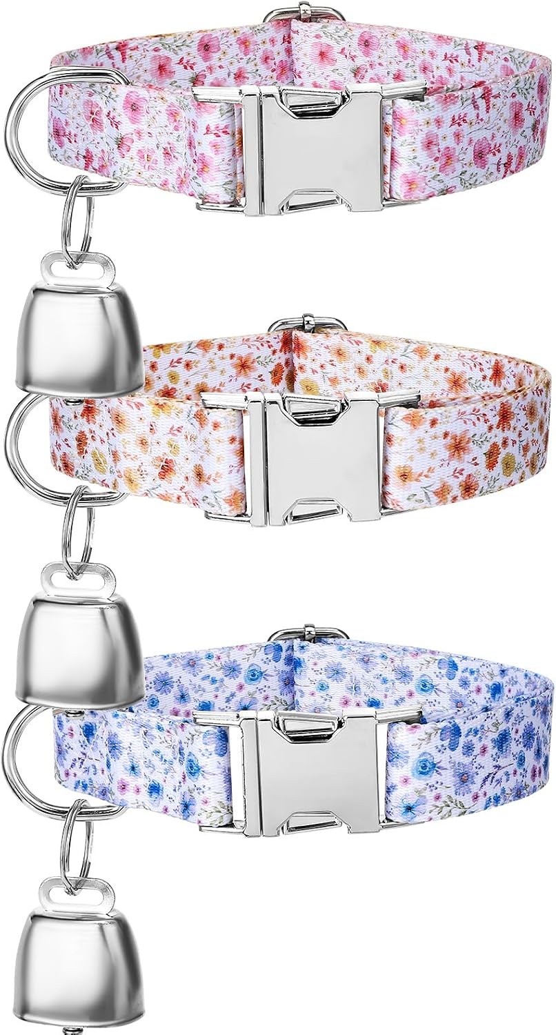 3 Pack Floral Goat Collars with Bells Adjustable Sheep Collar and Grazing Copper Bells Anti-Lost Loud Bronze Bell for Farm Animal Sheep Cow Goat Accessories