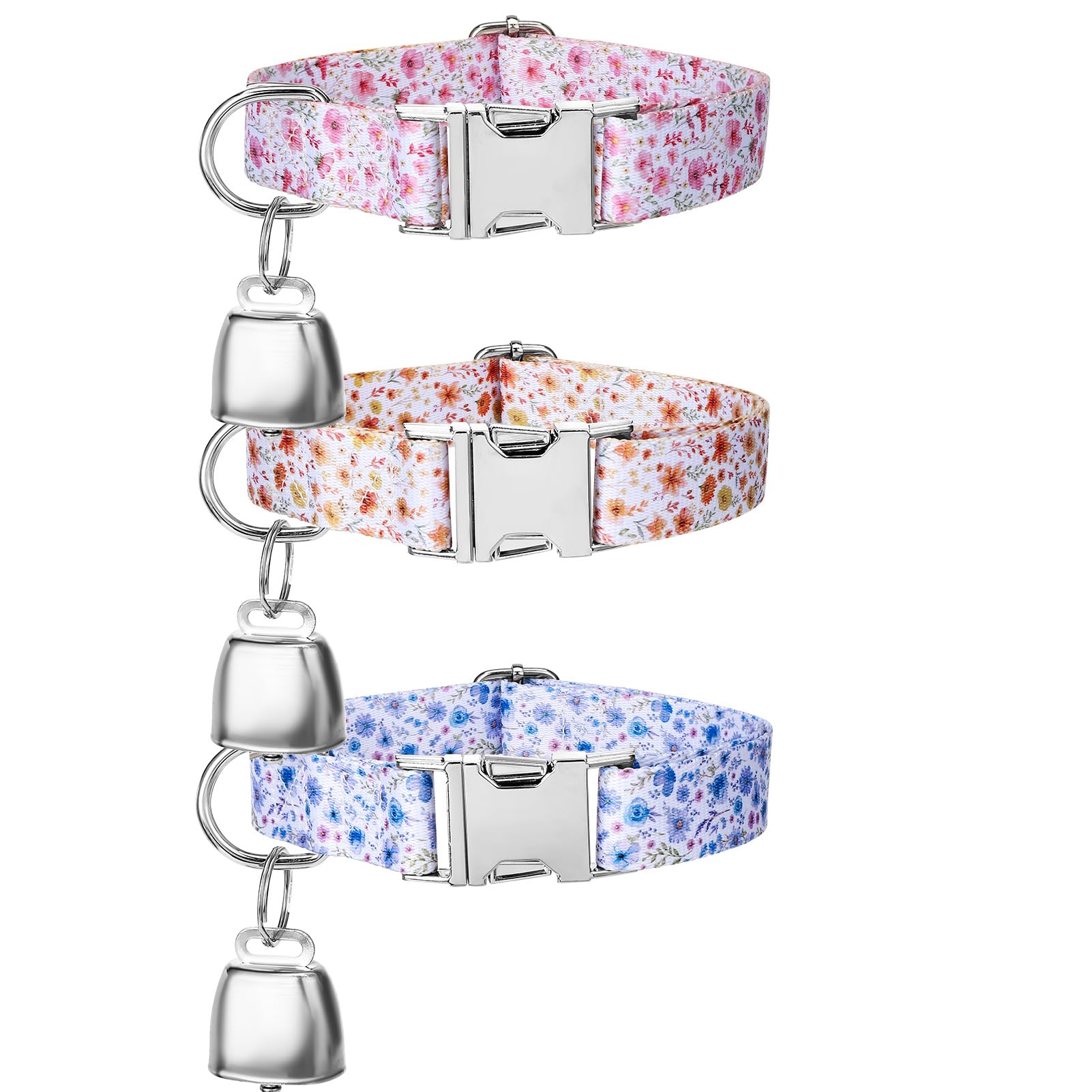 3 Pack Floral Goat Collars with Bells Adjustable Sheep Collar and Grazing Copper Bells Anti-Lost Loud Bronze Bell for Farm Animal Sheep Cow Goat Accessories