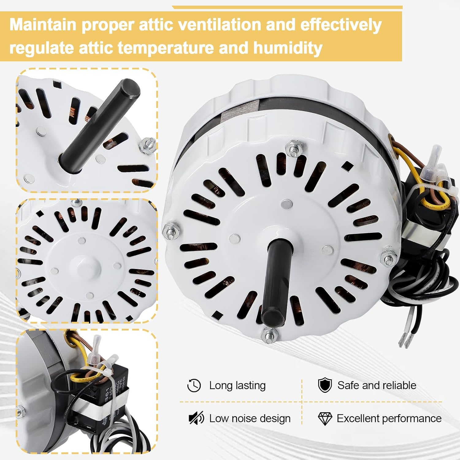 Hiorucet 35407 Vent Attic Fan Motor for F0812B3146, F0816B4732, 4310655, 3C246A, 4CH65, Attic Fan Motor CW Rotation, 120V, 1550RPM