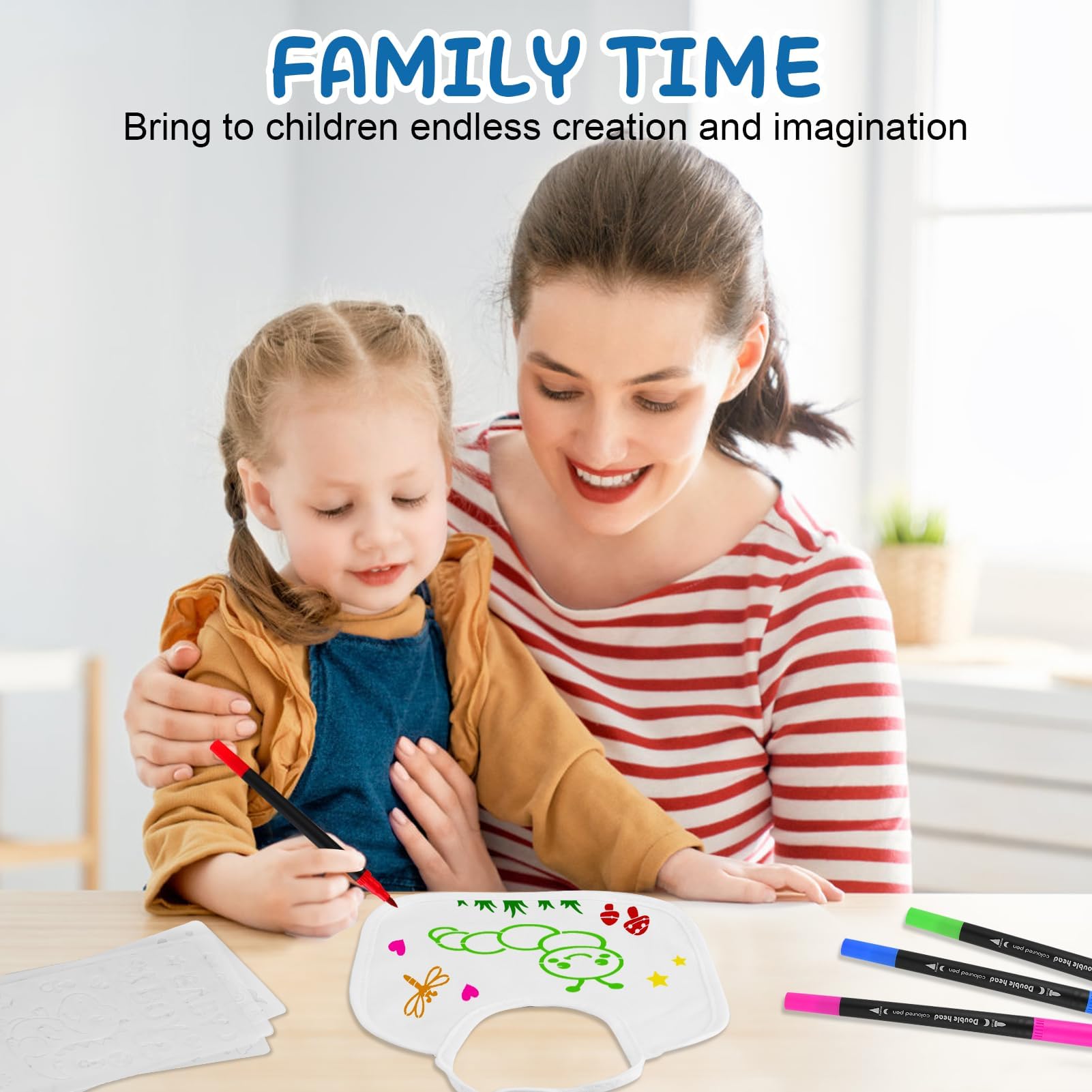 Wriligel Baberos de bebé para pintar 22x18 cm, DIY baberos bebé personalizados, juego de 15 baberos de algodón con 12 rotuladores acuarelables y 20 plantillas, regalo creativo para baby shower