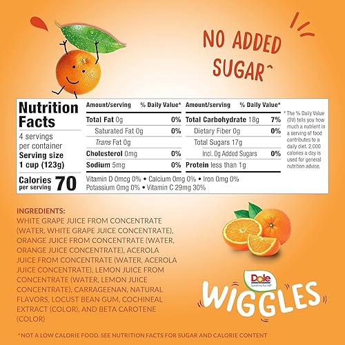 Miniatura 2 de Dole Wiggles - Geles de jugo de fruta de naranja, aperitivo saludable para niños, hecho con jugo de fruta 100% y sin azúcar añadido, 4.3 onzas, 4