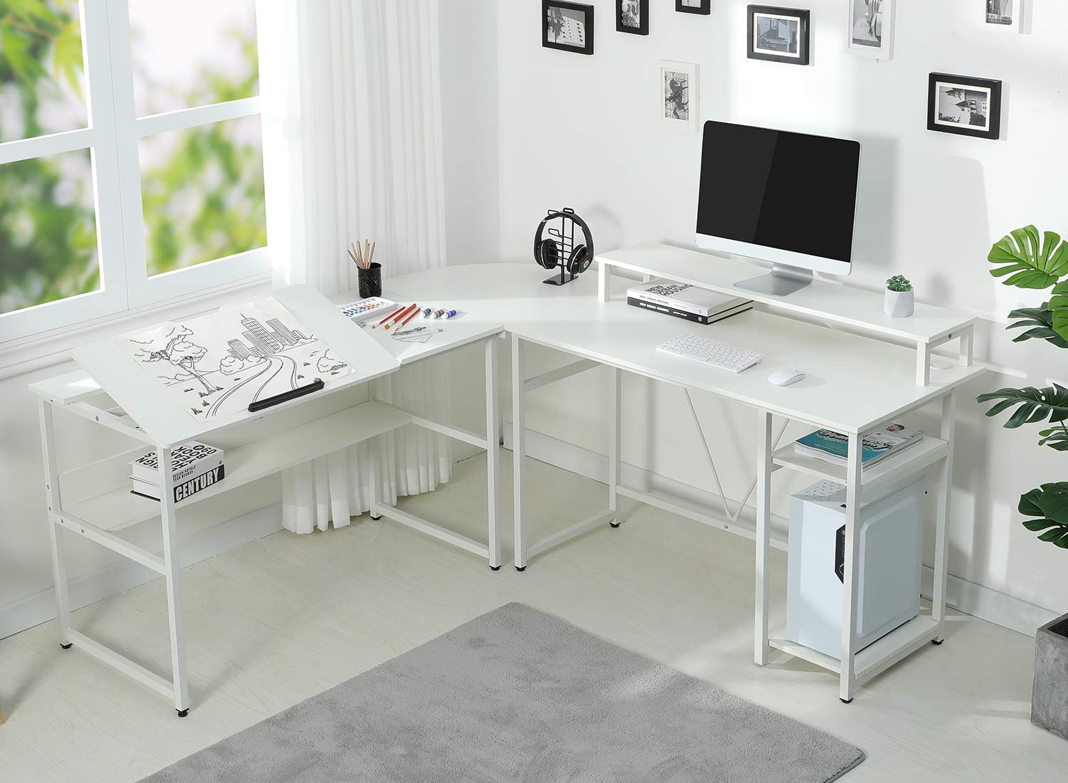 Buy Sedeta L Shaped Computer Desk, 70.9 inches Corner Computer Desk