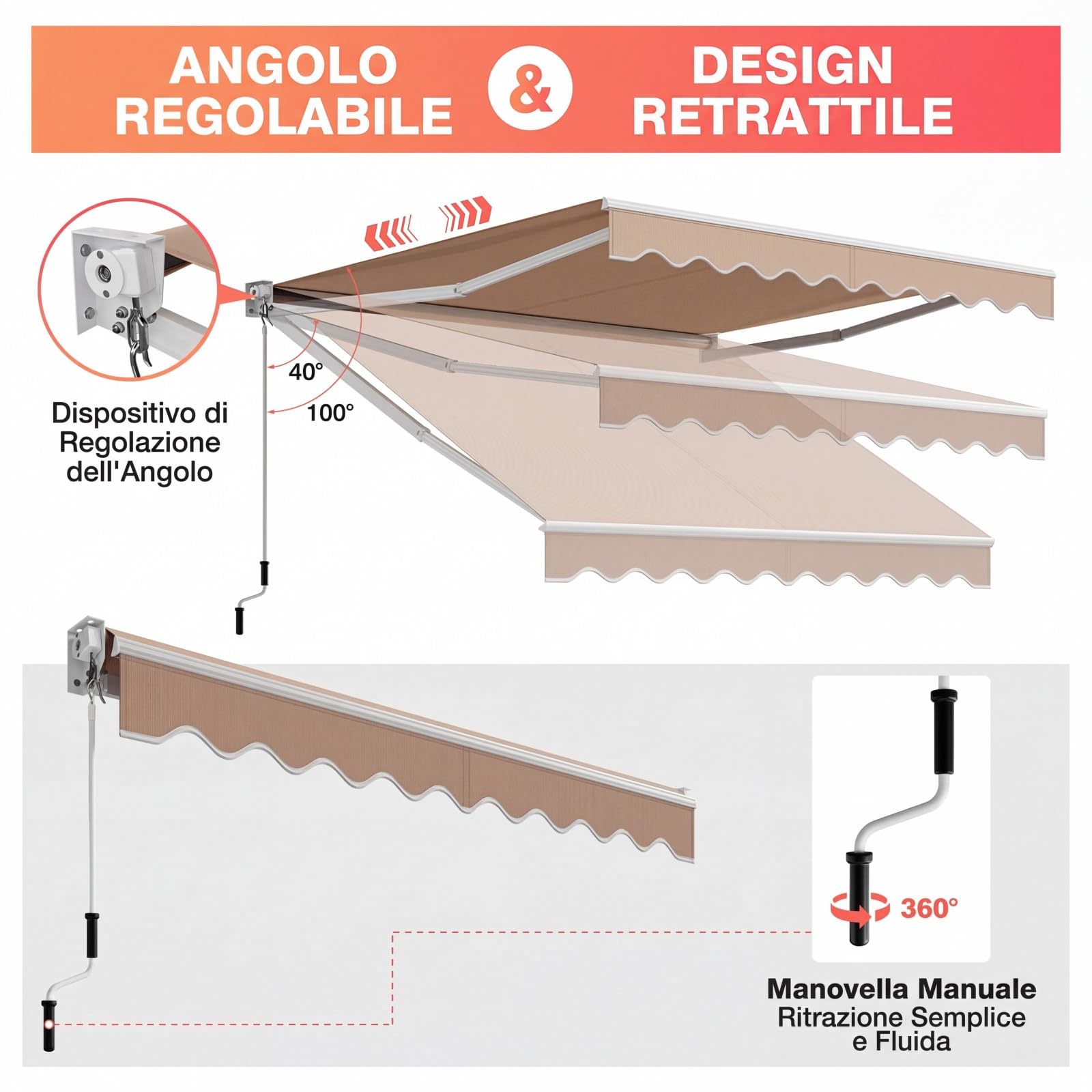 RELAX4LIFE Tenda da Sole Avvolgibile 295x250cm Base Parete/Soffitto Aluminio Beige