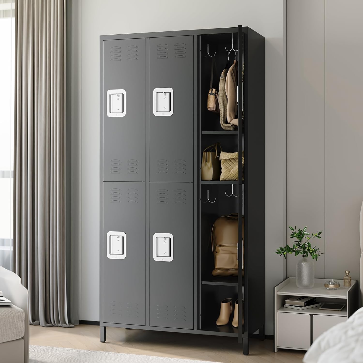 72" Tall Metal Lockers for Employees with 12 Hooks and 9 Shelves, 6 Doors Office Storage Cabinet for Home, School, Gym, Office, Black