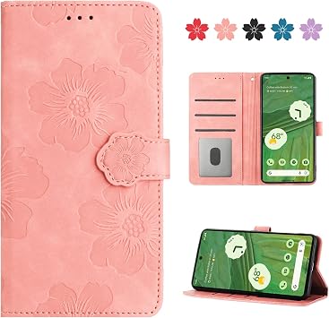 Google Pixel 7 Case for CSFUNY, Folio Type, Popular, Compatible Pixel 7 Case, Folio Type, Stylish, Cute, Beautiful Cherry Blossom Pattern, Phone Cover, Shockproof, Genuine Leather, Smartphone Case