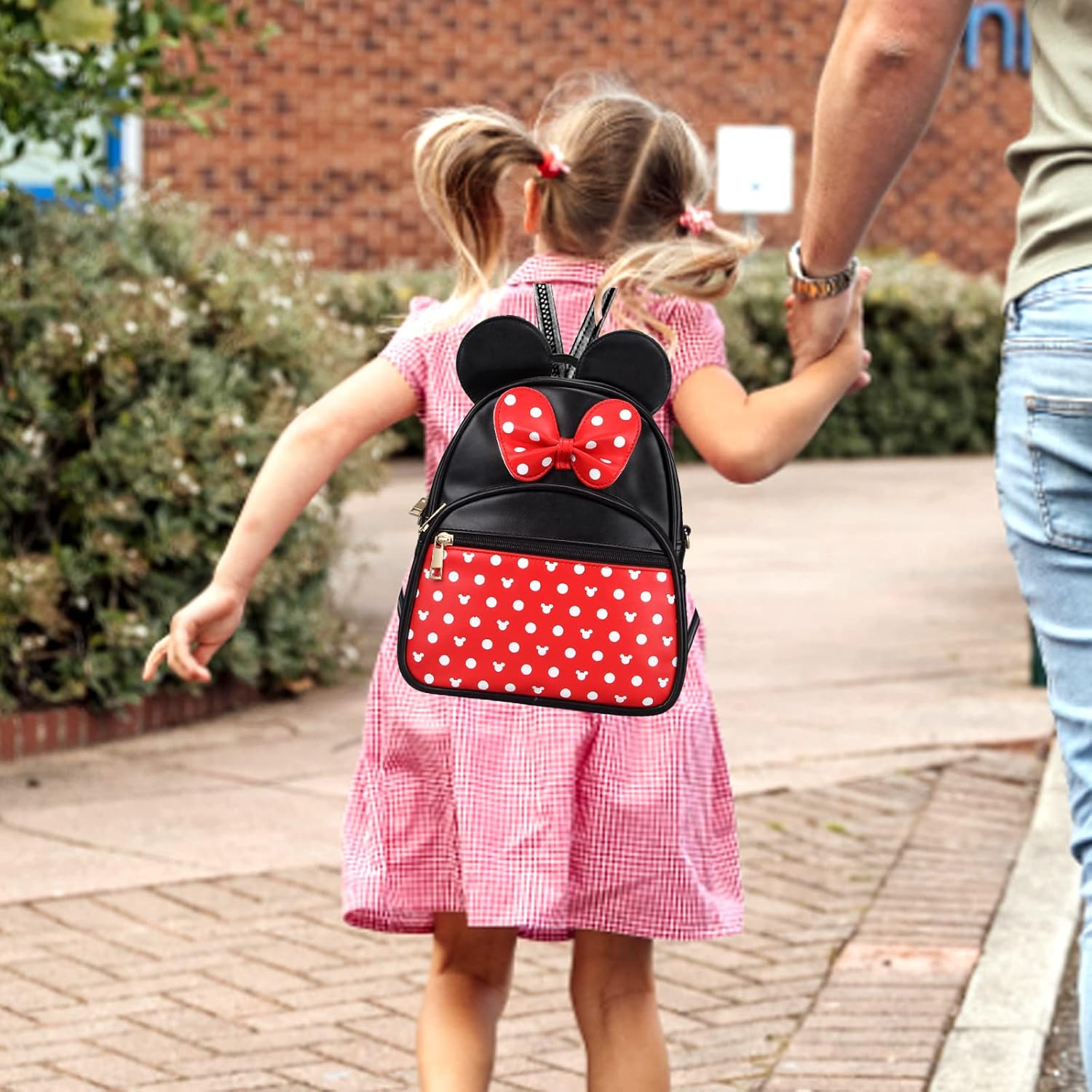 Cute Red Backpack for Girl Bowknot Polka Dot Mini Mouse Leather Backpacks for Toddler Little Girl Backpack Kids Small Travel Backpacks Convertible Shoulder Bag Purse for Children Daypack - Image 7