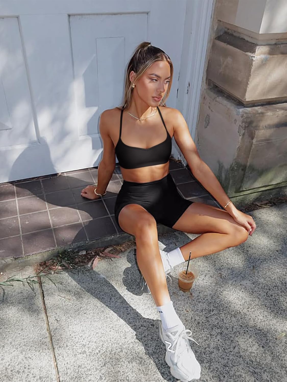 LASLULU Womens Adjustable Spaghetti Straps Sports Bra Sweetheart Neck Wireless Padded Workout Yoga Crop Tops - Image 5