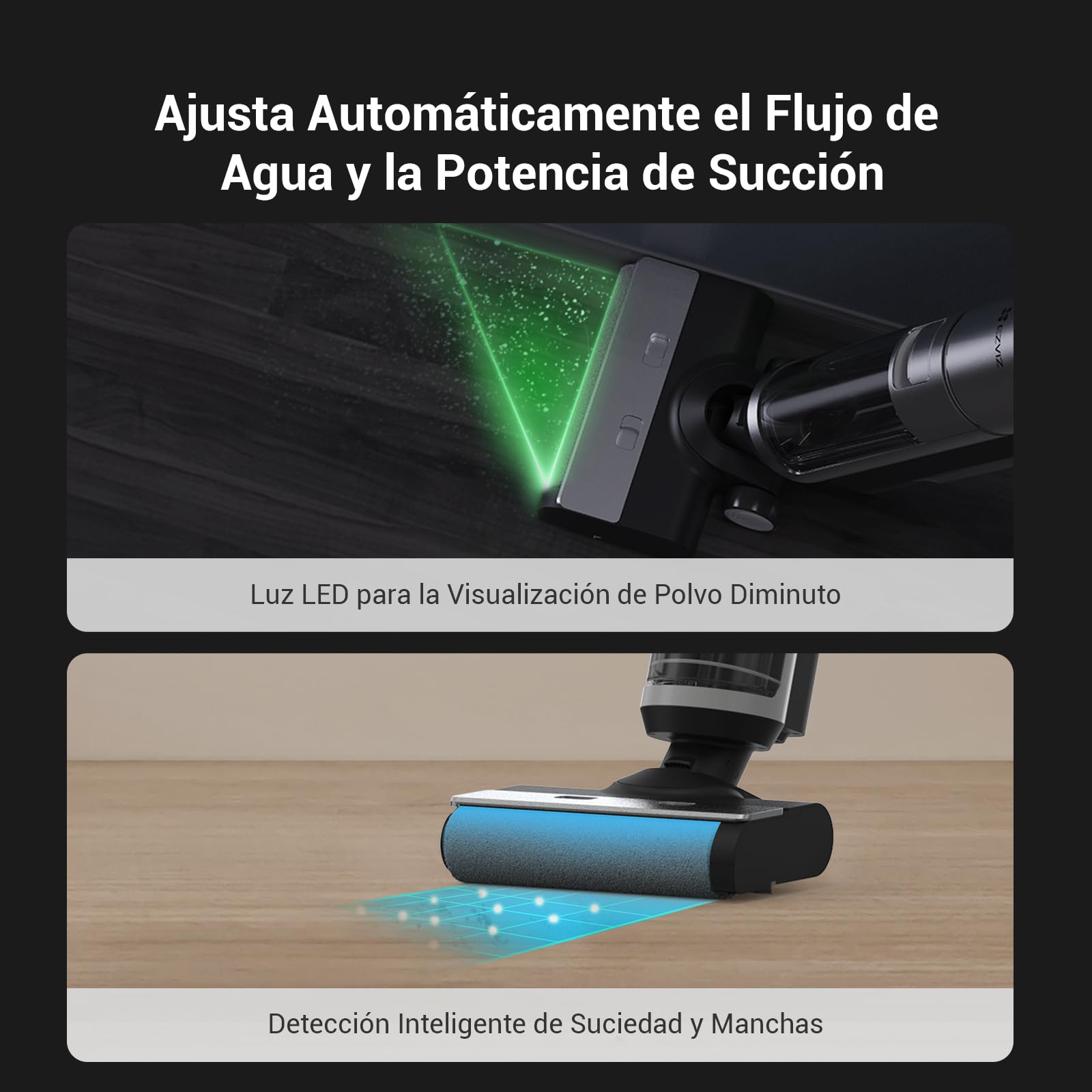 EZVIZ Aspirador Escoba sin Cable en Seco y Húmedo Inalámbrico,Fregasuelos Fregona Potente,Agua Electrolizada,Autolimpieza,Antibacterias y Antiolor,RH2