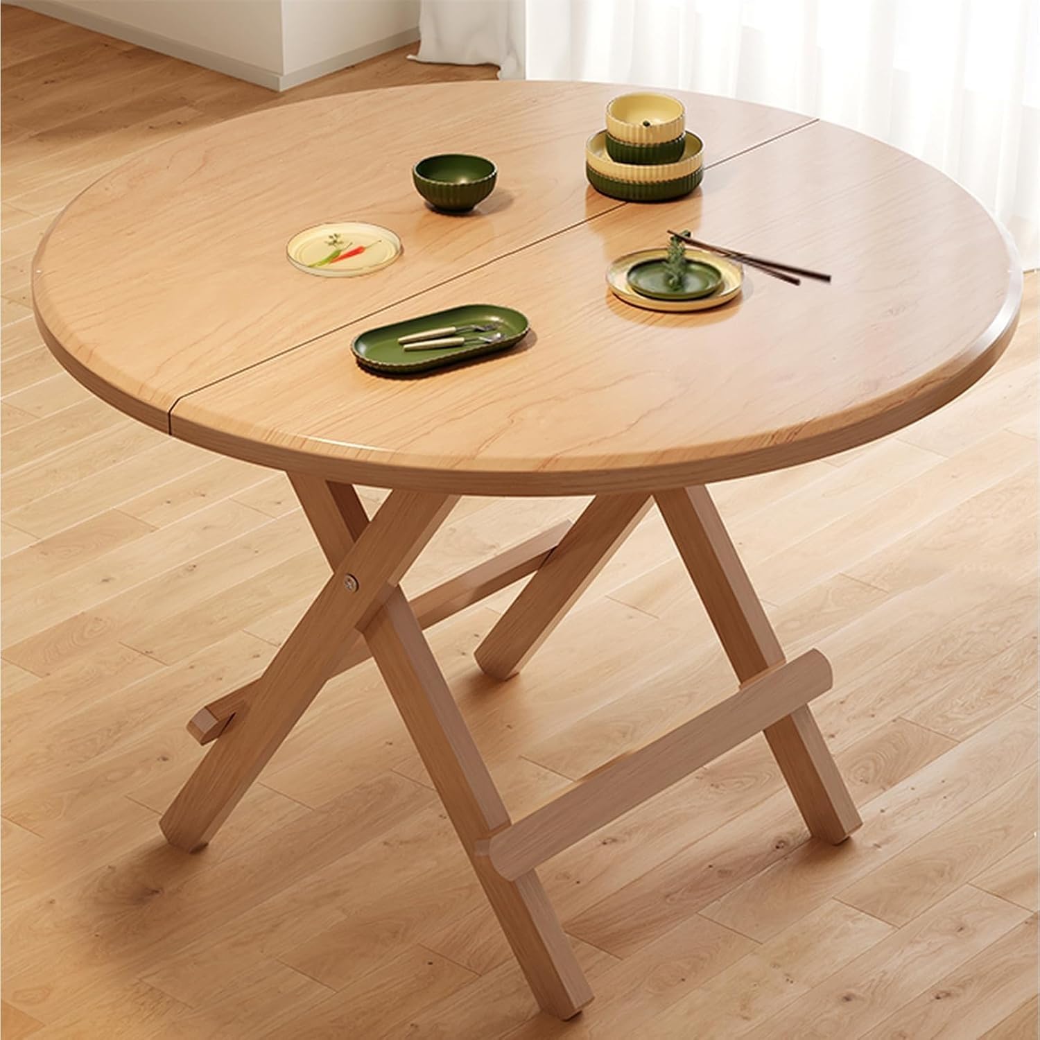 Table de salle à manger pliante bois table gain de place rustique 4 places