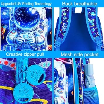 16 Space Backpack for Boy, 3Pcs Astronaut Bookbag for Elementary Preschool Kindergarten, Kids School Backpacks with Lunch Box (Blue)
