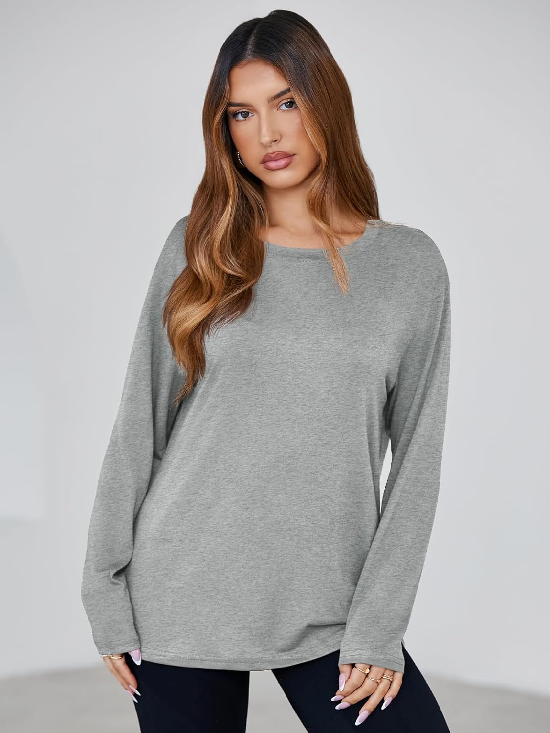 Tankaneo Womens Long Sleeve Oversized T Shirts Basic Crewneck Workout Tee Tops 2026 Fall Loose Fit Casual Y2K Clothes - Image 2