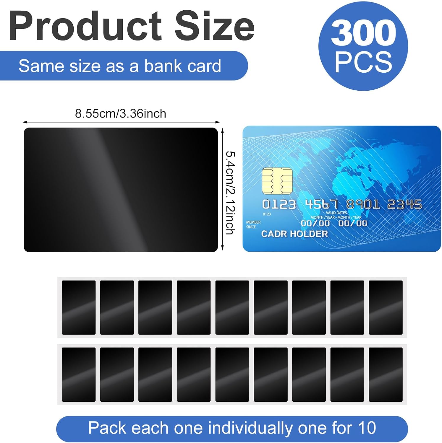 300 Pcs NFC Cards Rewritable NTAG 215 Blank PVC Cards Programmable NFC Business Black Card Chip Byte Tag Work with All App Plastic ID Tags for ID Badge Credit Card Identification