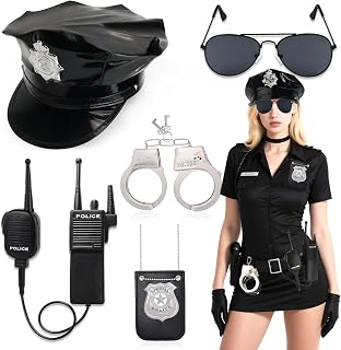 Police Costume Accessories for Women Cop Hat Handcuffs Badge Police Officer Gear Halloween Party Dress up